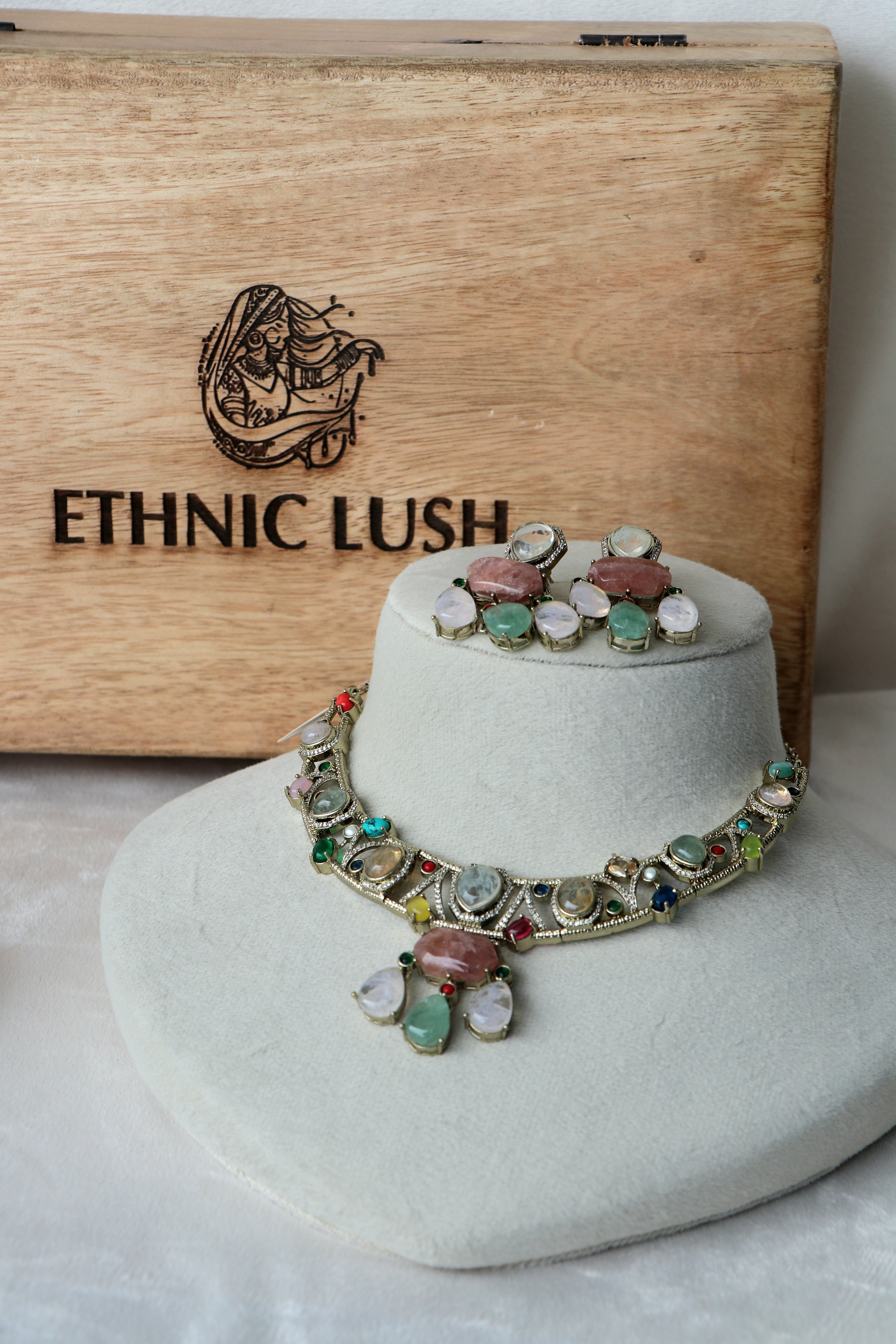 Multistone Necklace  Earring Set