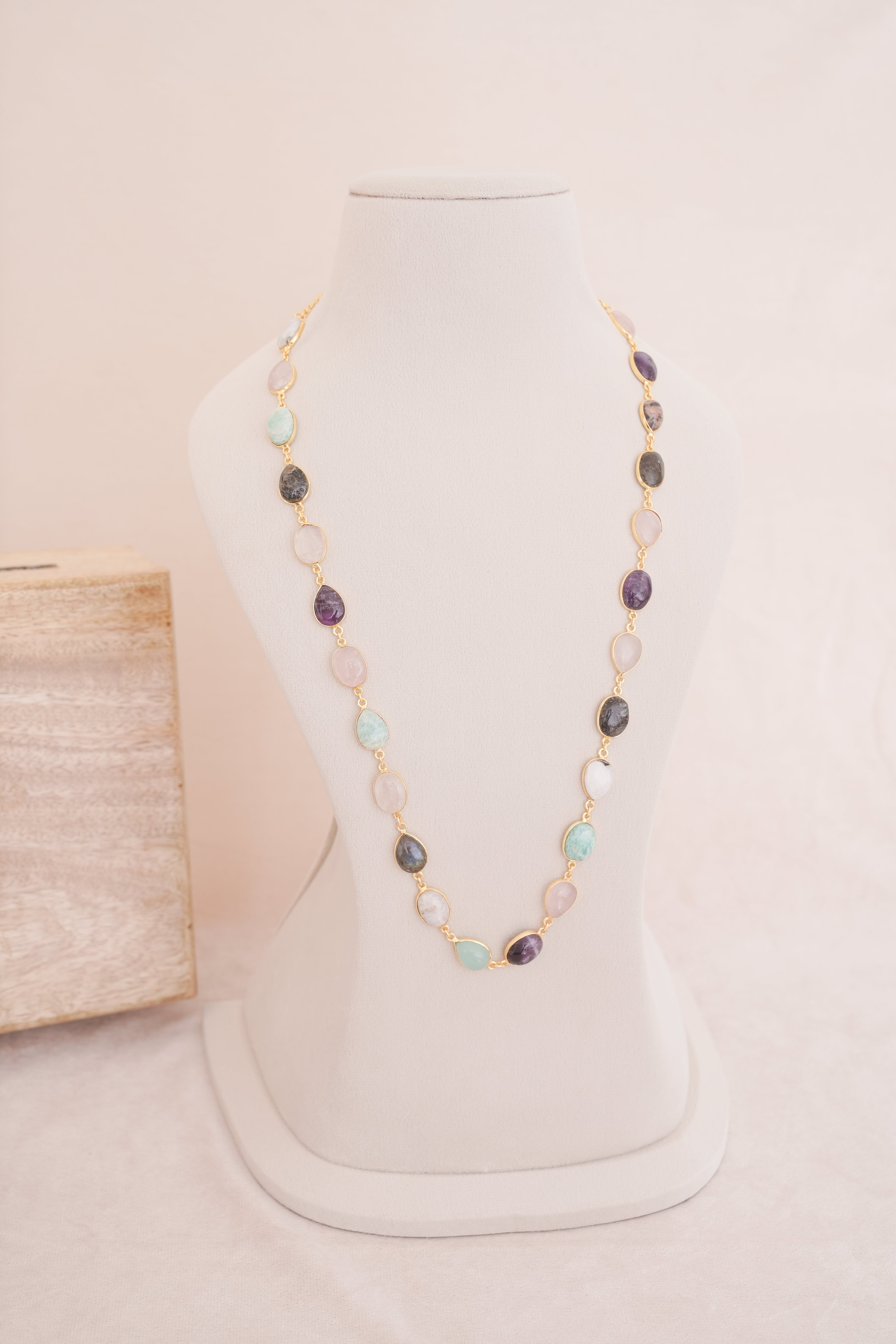 Mystic Natural Gemstone Station Necklace