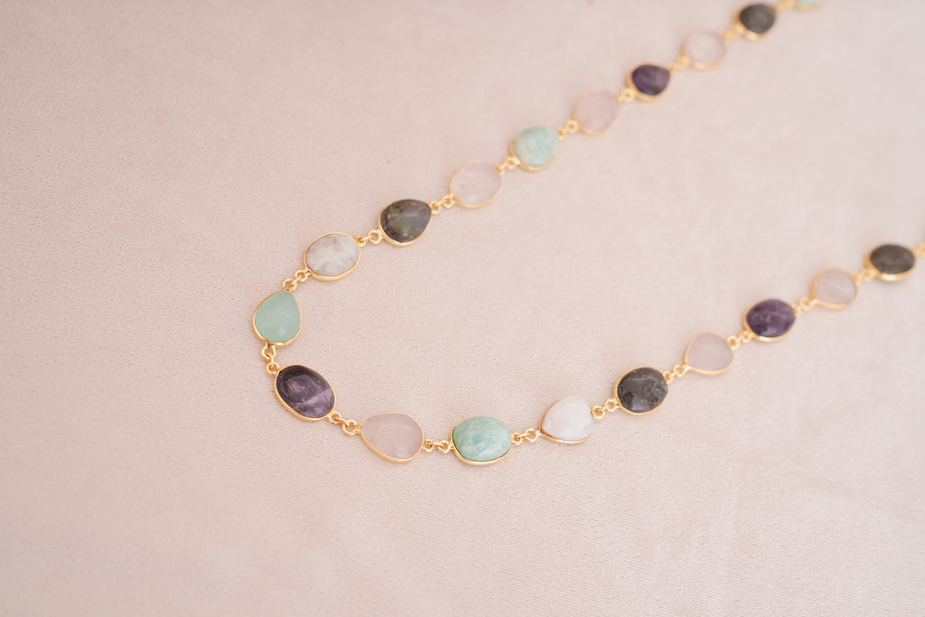 Mystic Natural Gemstone Station Necklace