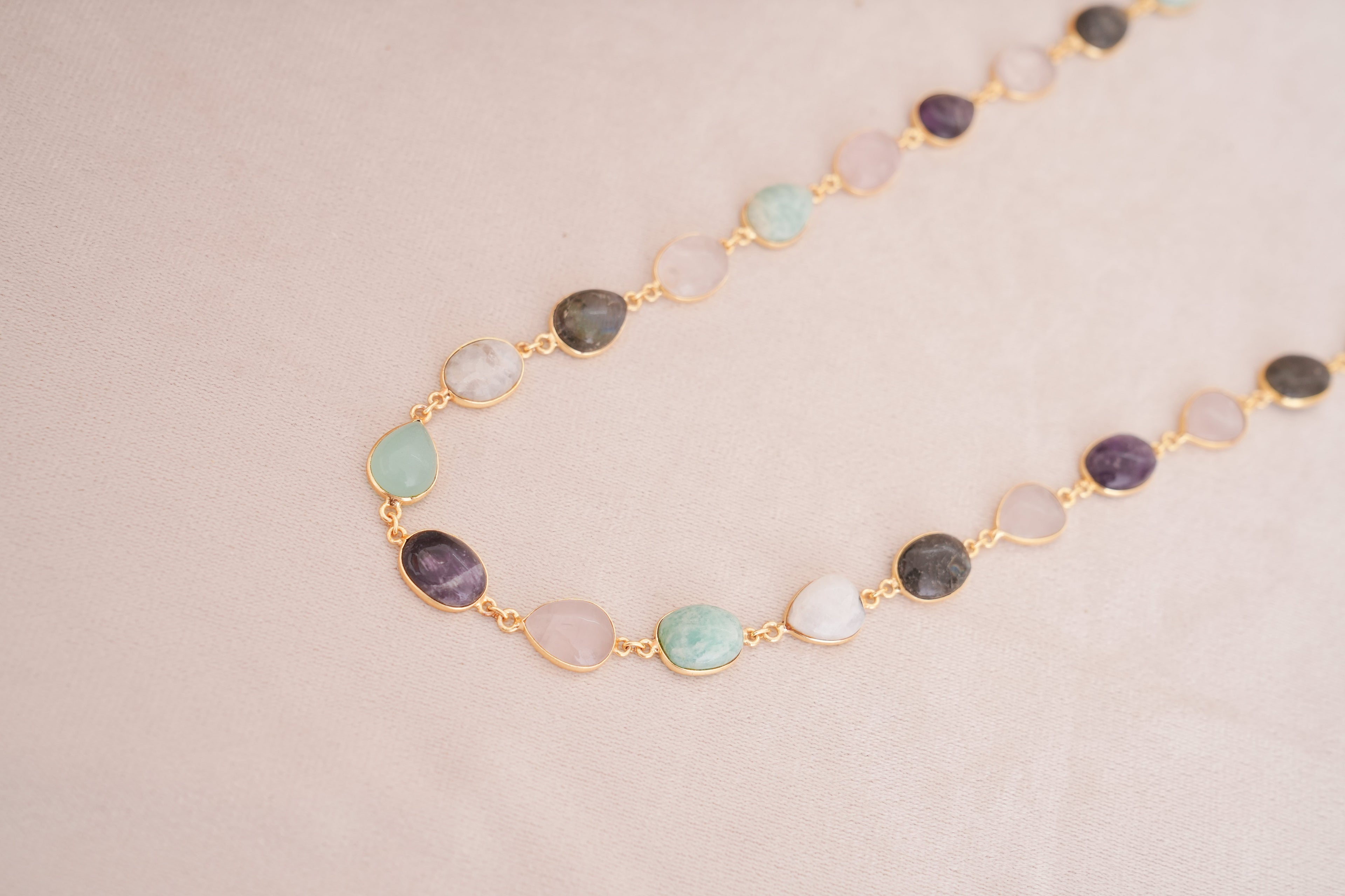 Mystic Natural Gemstone Station Necklace