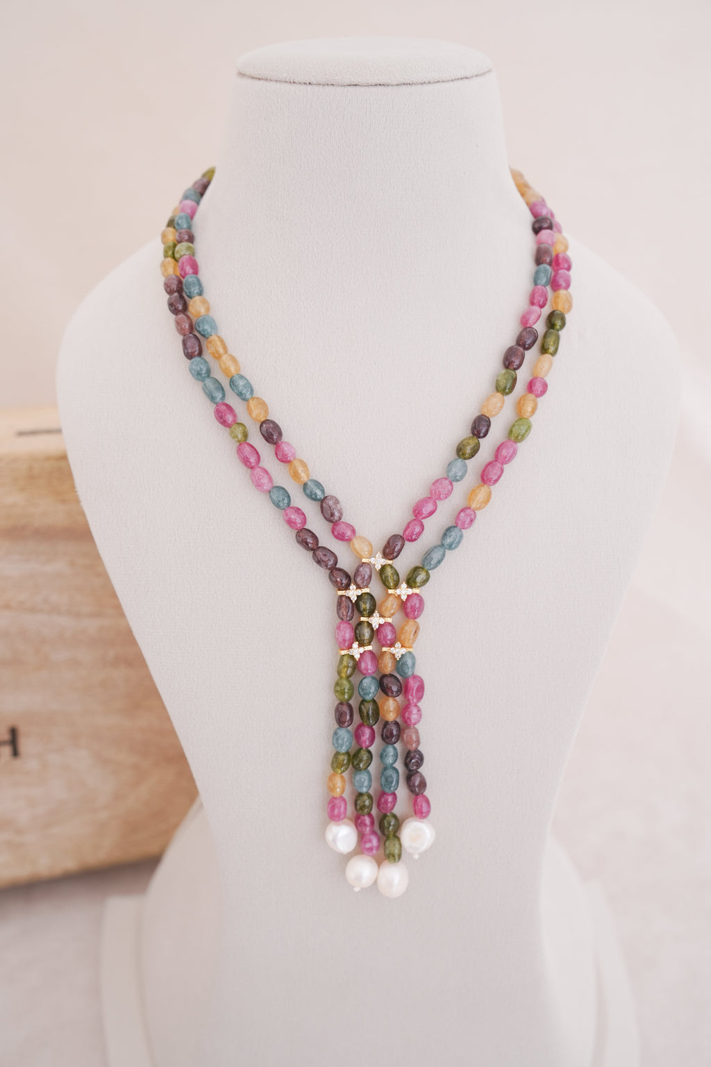 Mystic Natural Gemstone Multi-Strand Tassel Necklace