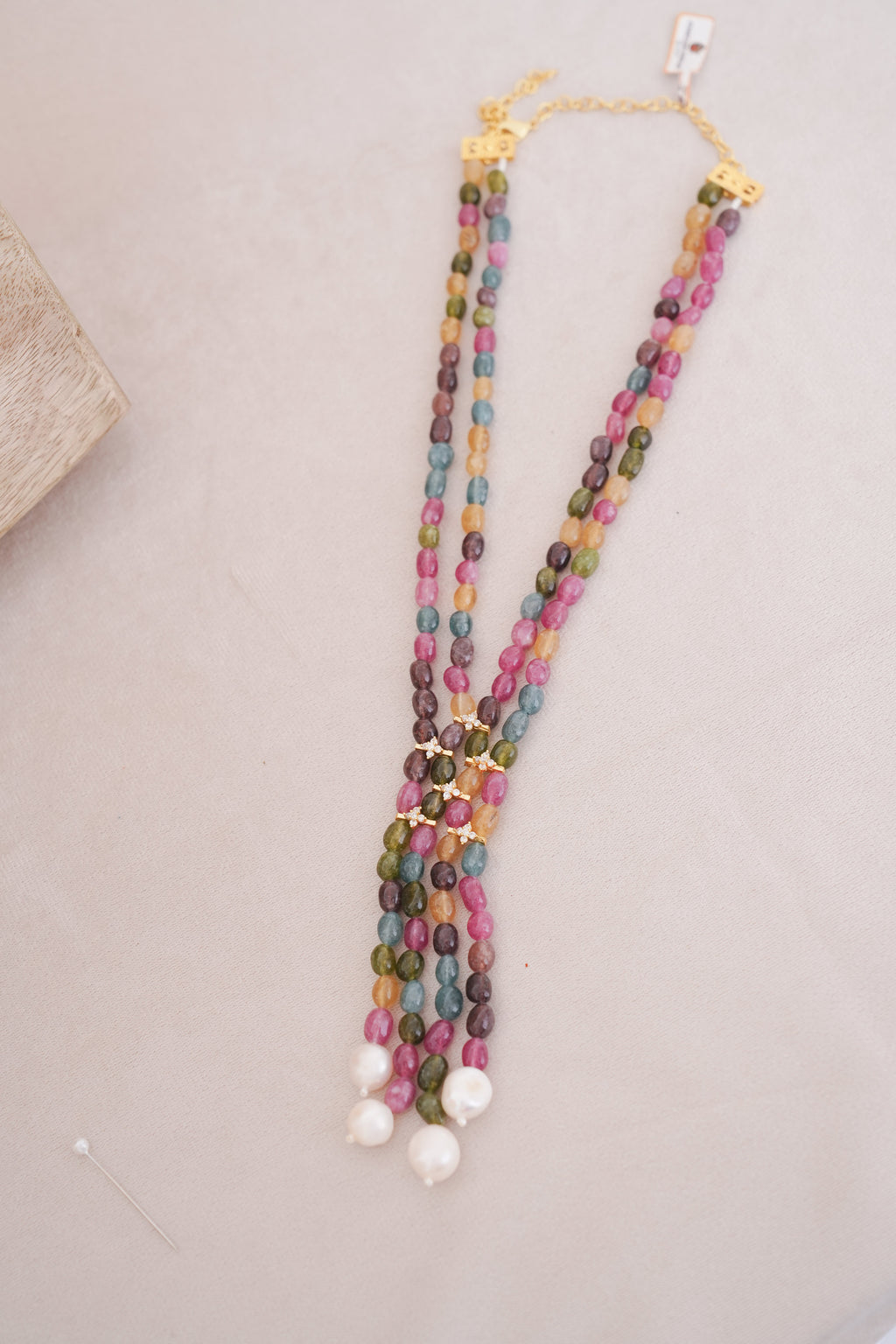 Mystic Natural Gemstone Multi-Strand Tassel Necklace