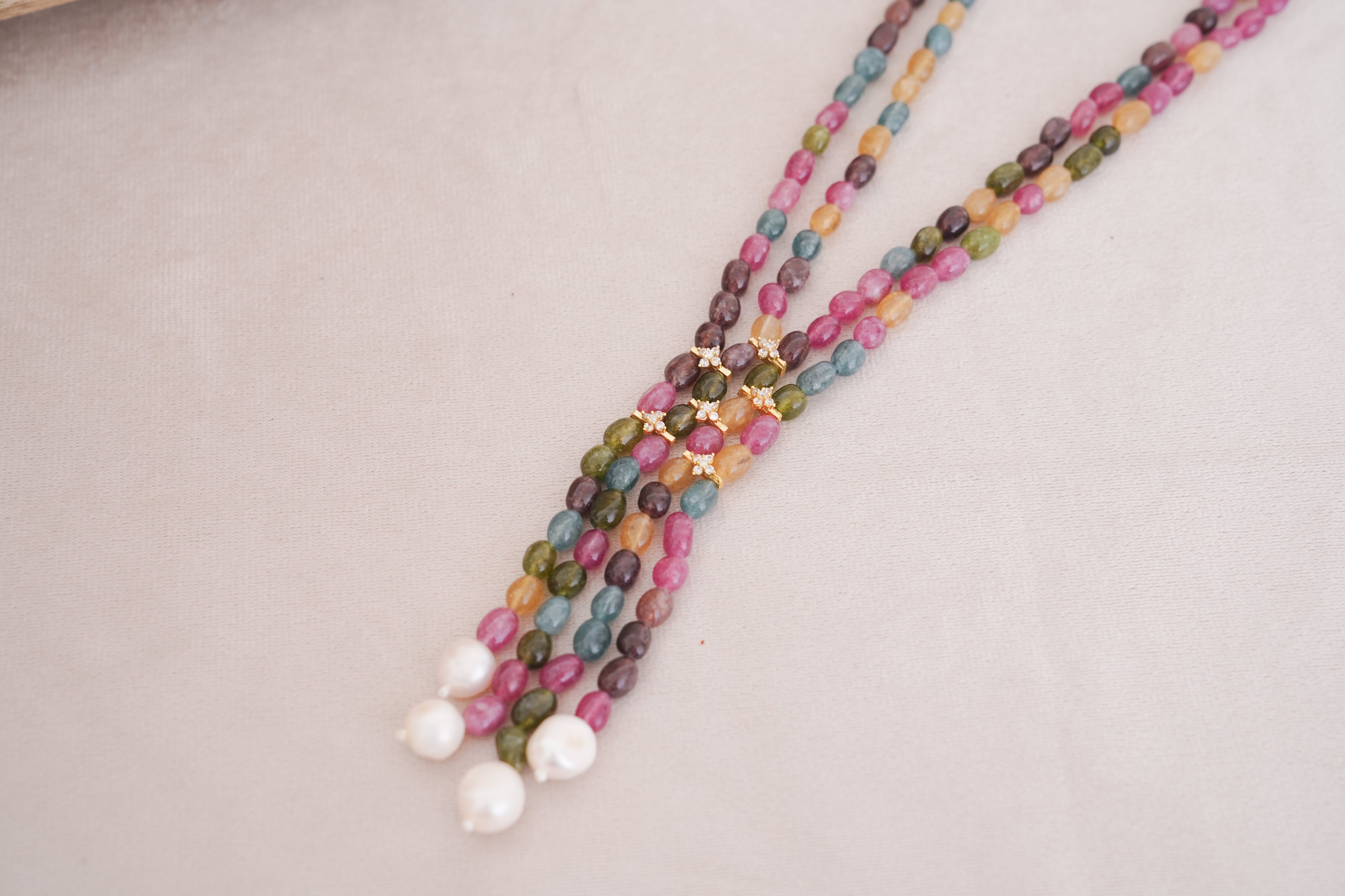 Mystic Natural Gemstone Multi-Strand Tassel Necklace