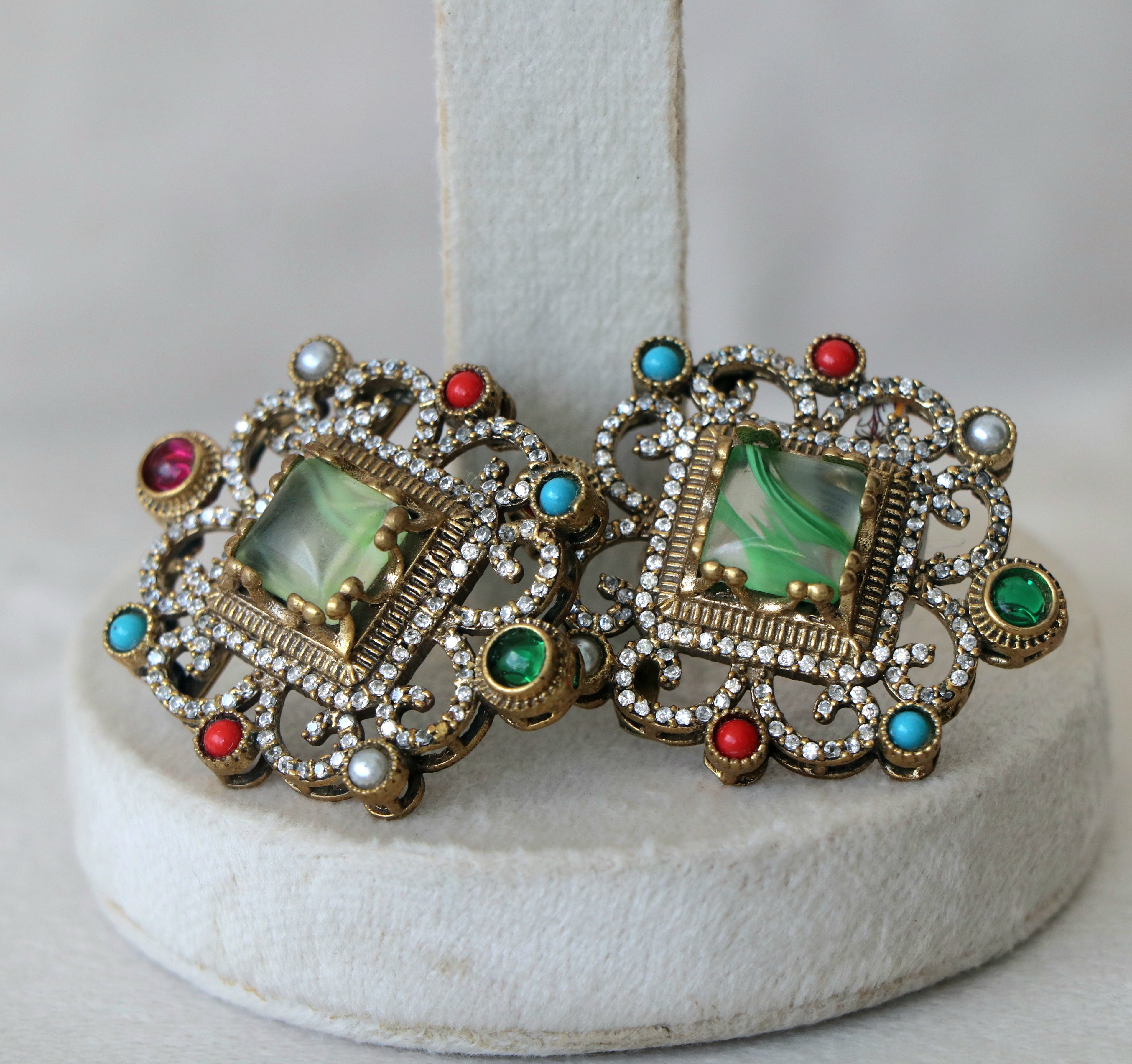 Mystic Green Chalcedony Big Sized Stud Earrings