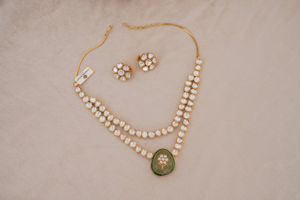 Kundan Polki Tennis Necklace Set detail