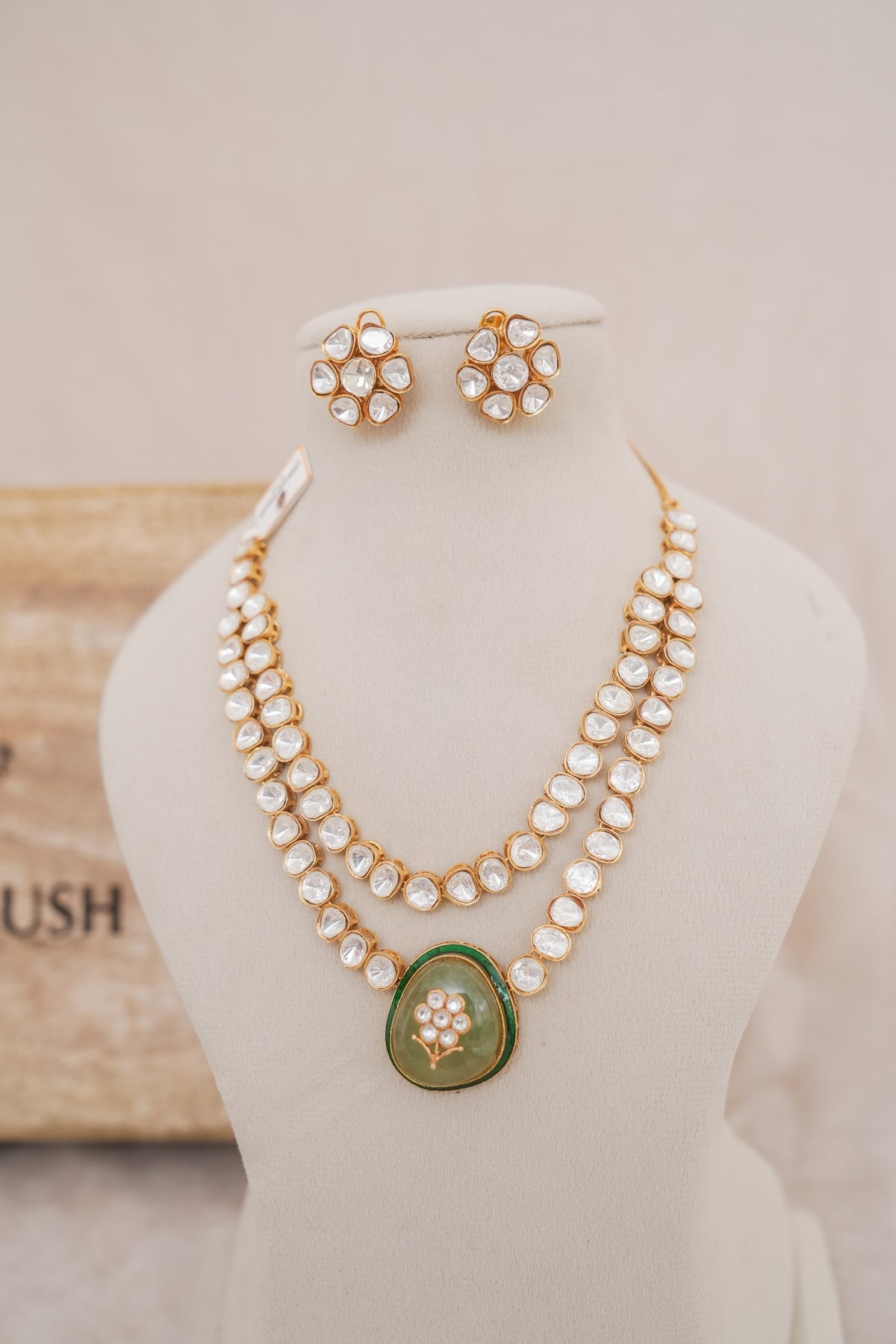 Kundan Polki Tennis Necklace Set detail