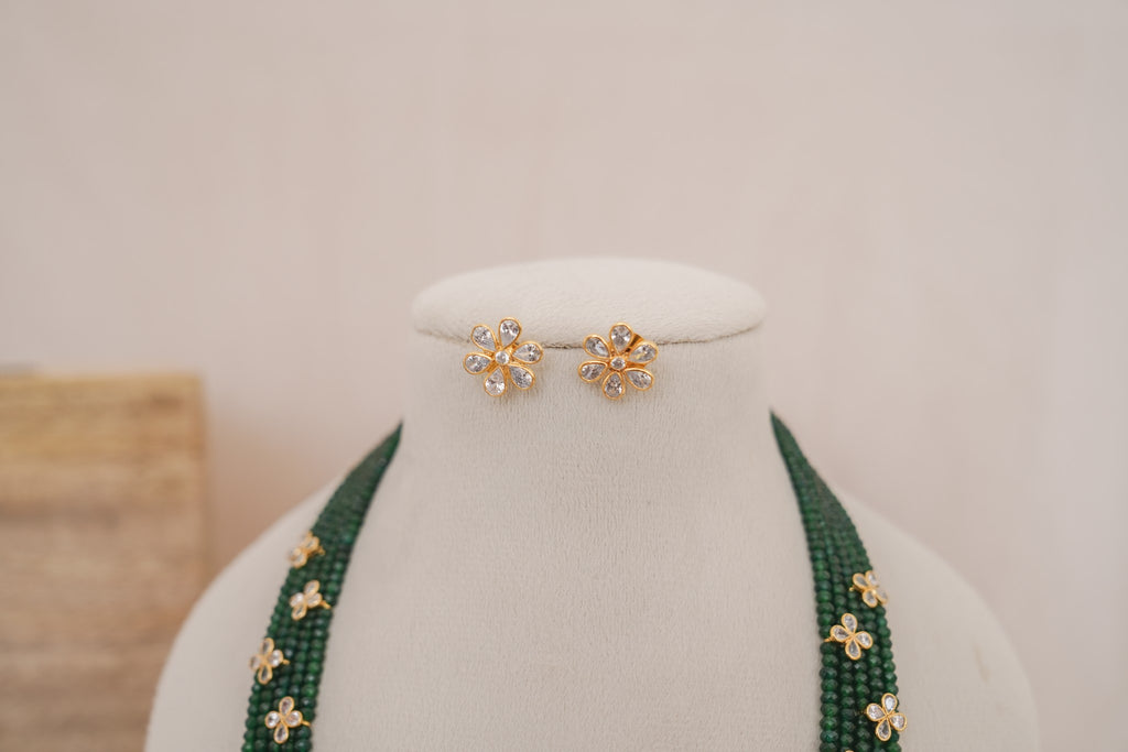 Faceted Green Stone Strand Necklace Set | Handcrafted Everyday Necklace with Earrings by Ethnic Lush – detail view