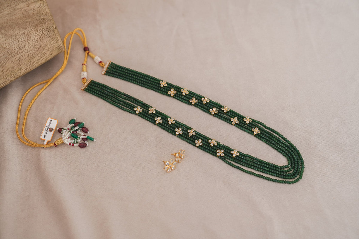 Faceted Green Stone Strand Necklace Set | Handcrafted Everyday Necklace with Earrings by Ethnic Lush – close-up