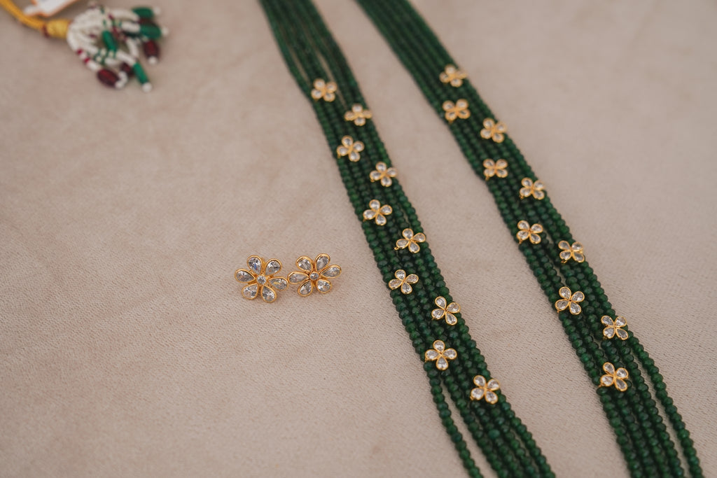 Faceted Green Stone Strand Necklace Set | Handcrafted Everyday Necklace with Earrings by Ethnic Lush – alternate angle