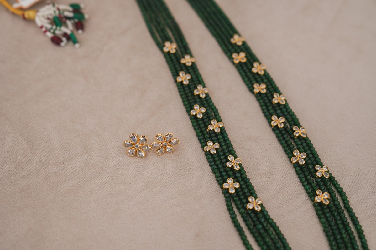 Faceted Green Stone Strand Necklace Set | Handcrafted Everyday Necklace with Earrings by Ethnic Lush – alternate angle