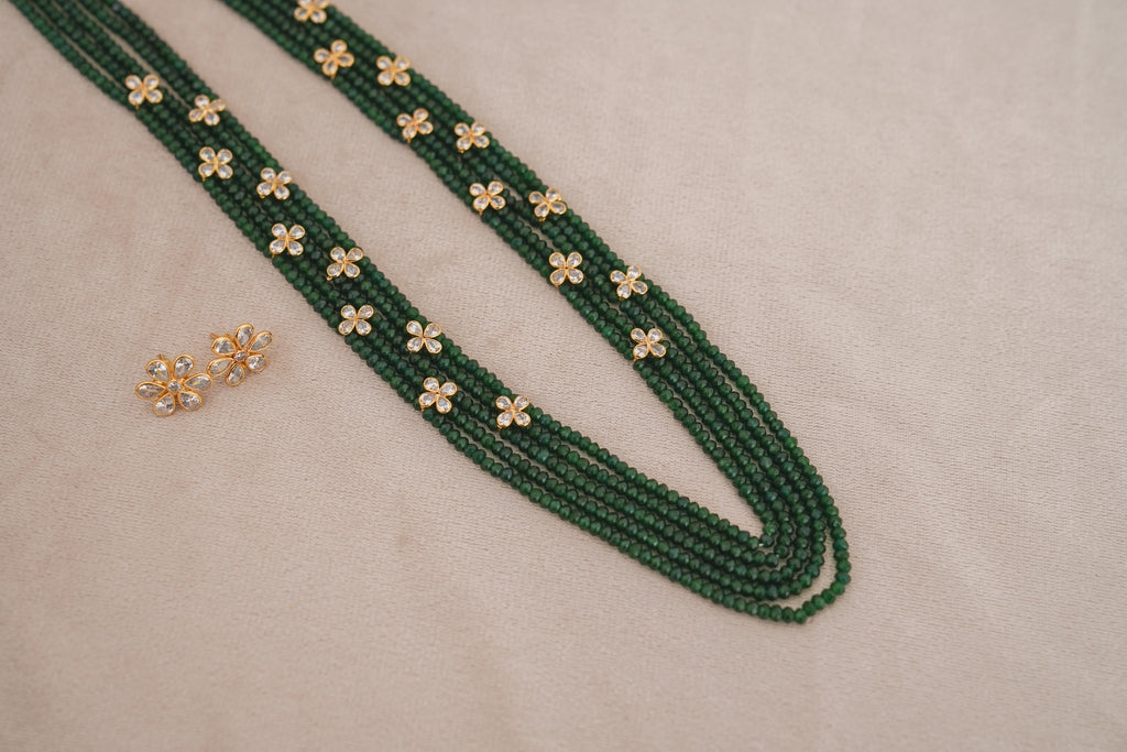 Faceted Green Stone Strand Necklace Set | Handcrafted Everyday Necklace with Earrings by Ethnic Lush – styled look