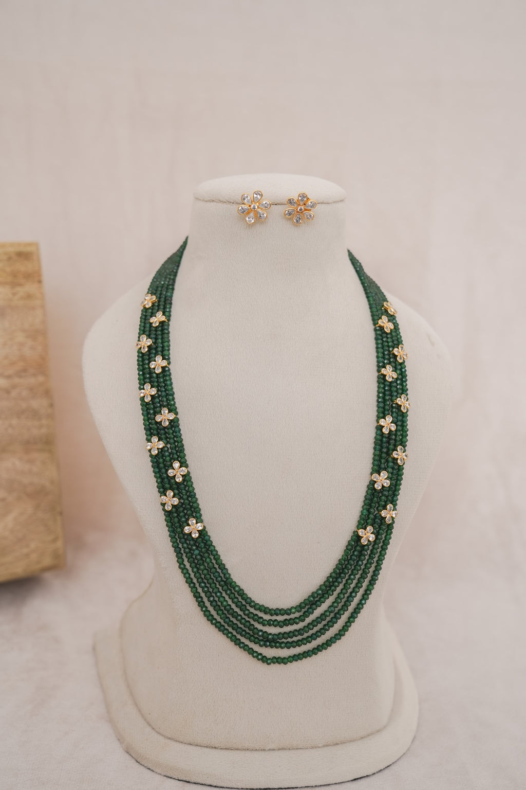 Faceted Green Stone Strand Necklace Set | Handcrafted Everyday Necklace with Earrings by Ethnic Lush