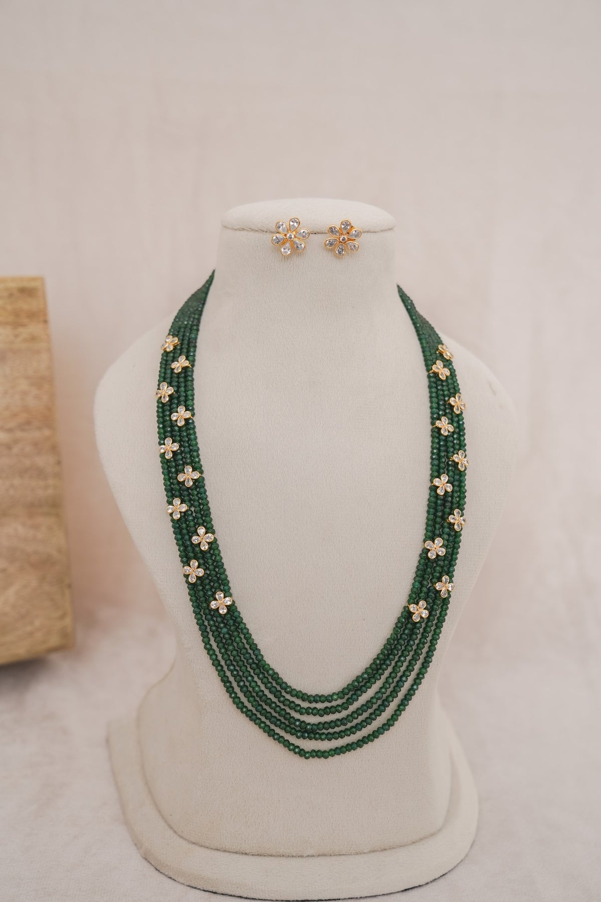 Faceted Green Stone Strand Necklace Set | Handcrafted Everyday Necklace with Earrings by Ethnic Lush