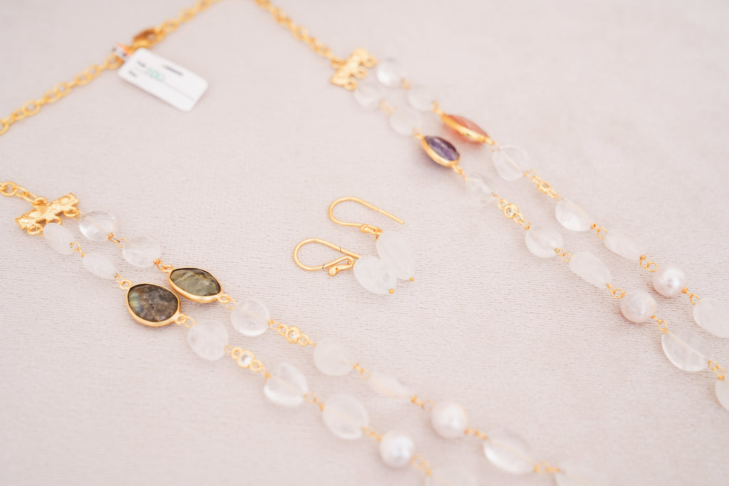 Fluorite Gemstone Layered Necklace Set