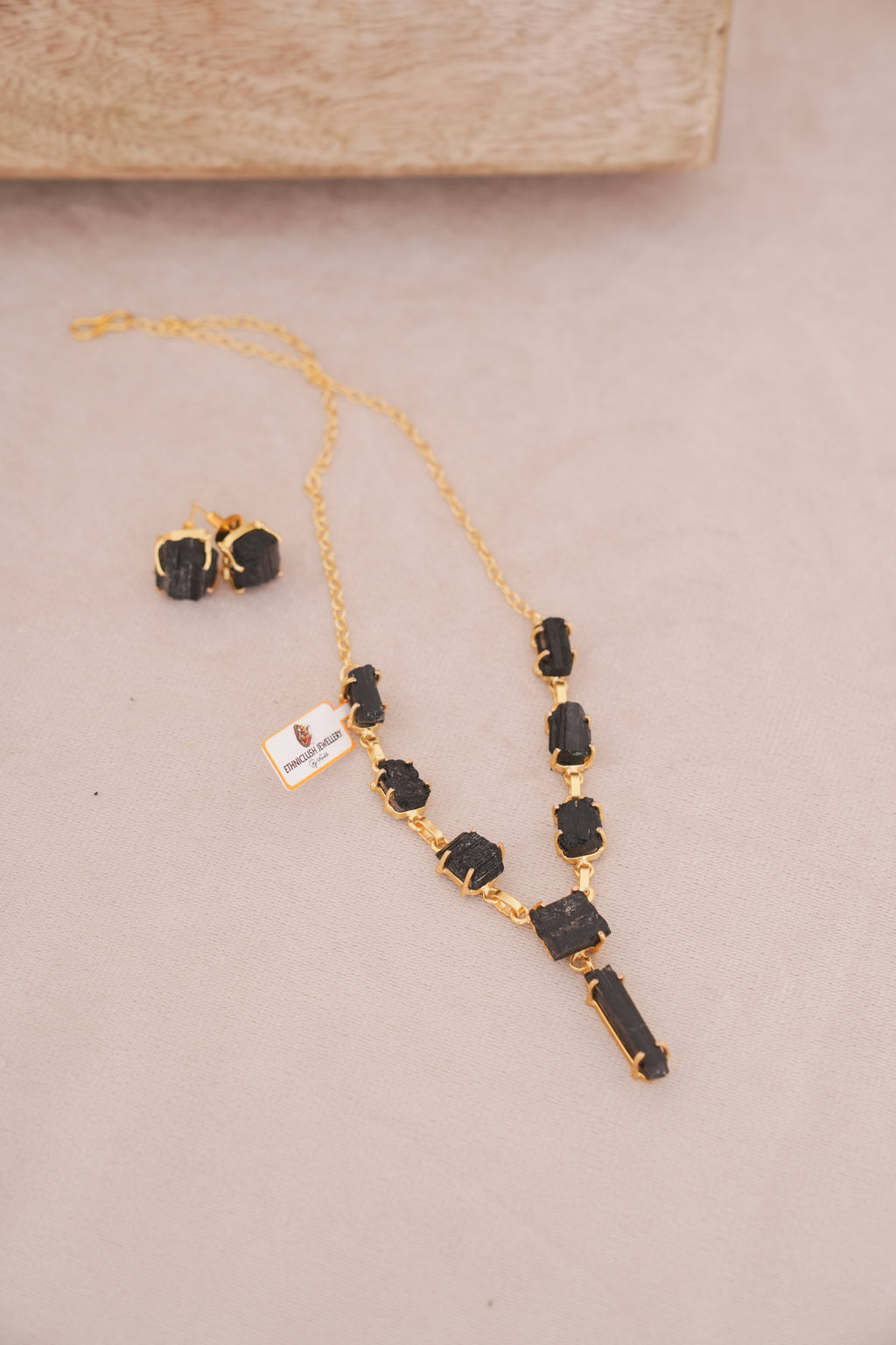 Raw Black Tourmaline Crystal Necklace Set