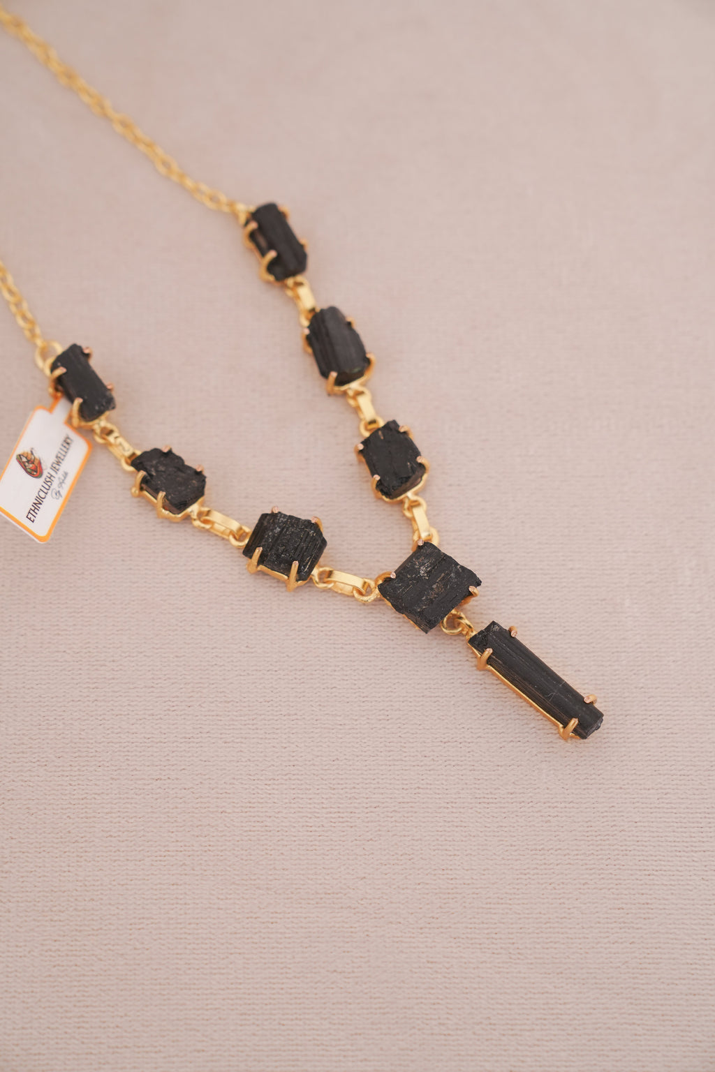 Raw Black Tourmaline Crystal Necklace Set