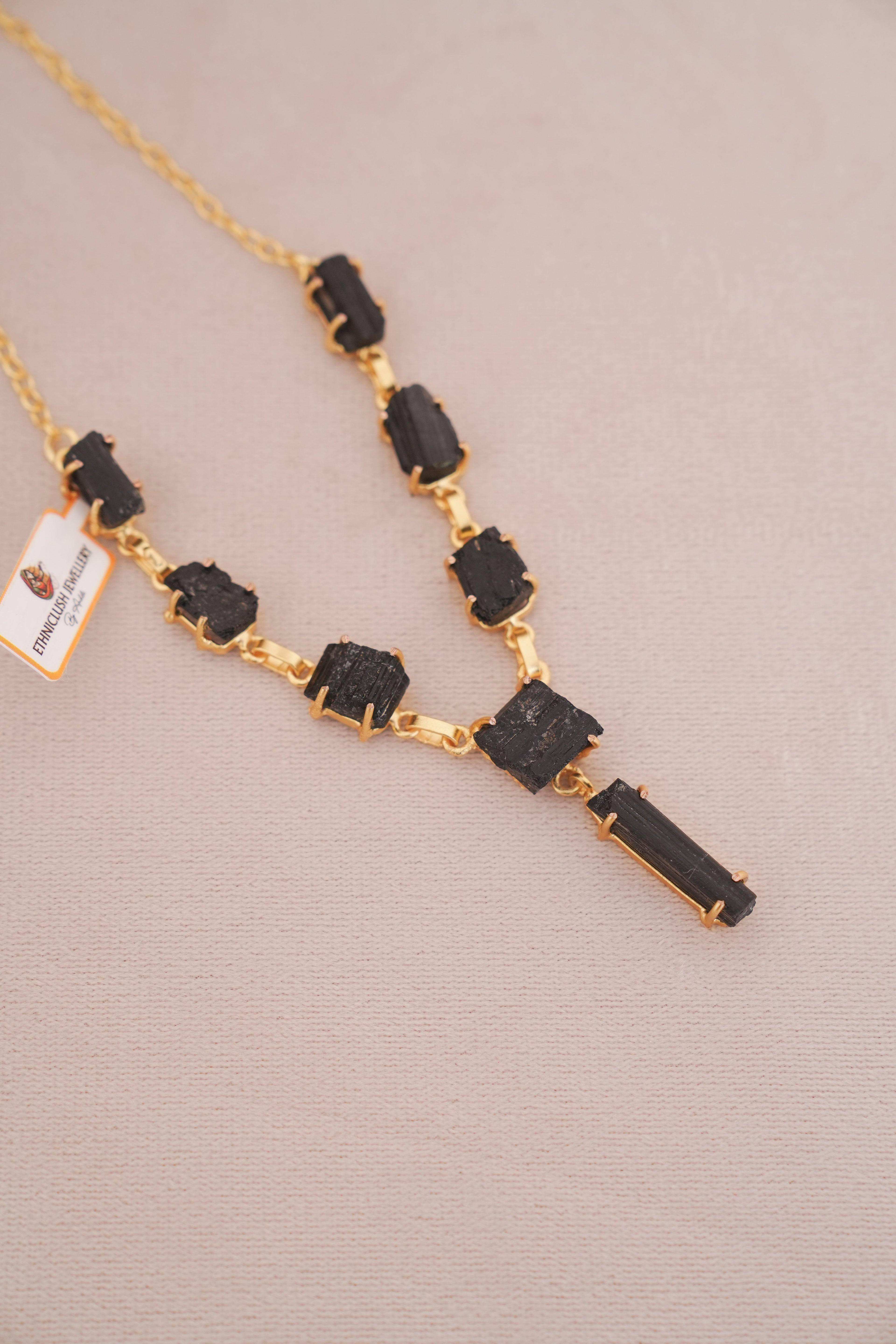 Raw Black Tourmaline Crystal Necklace Set