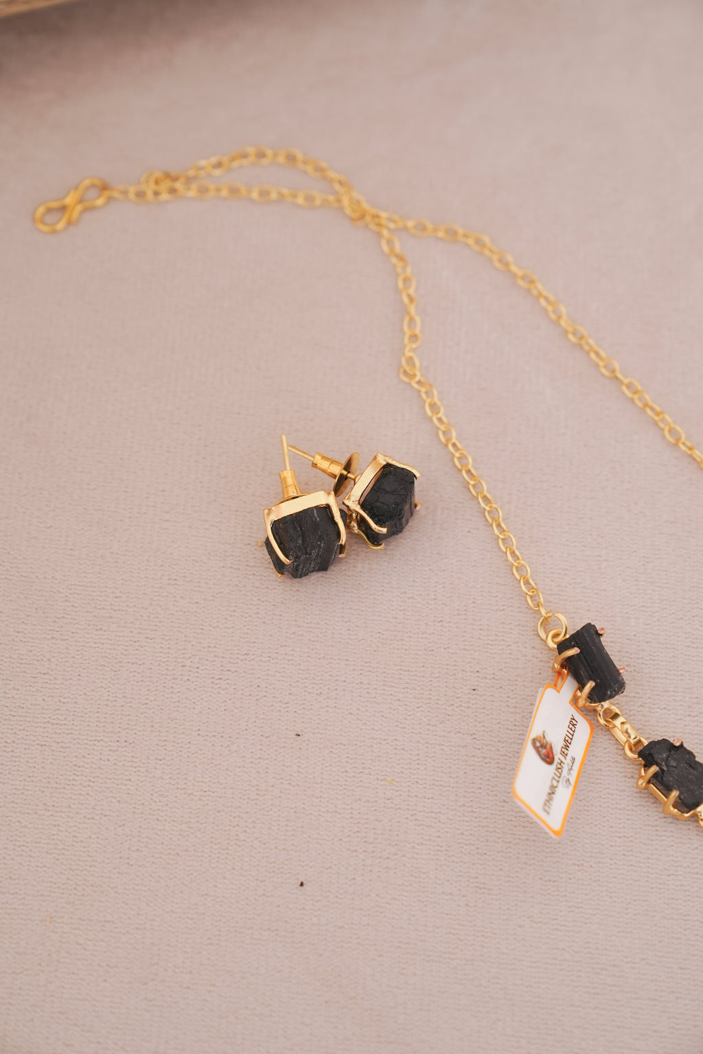 Raw Black Tourmaline Crystal Necklace Set