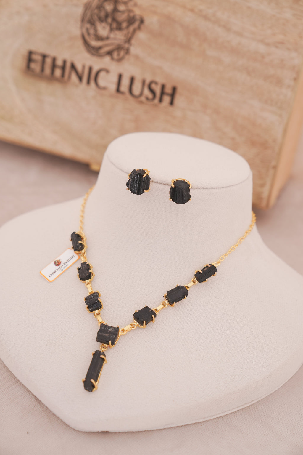 Raw Black Tourmaline Crystal Necklace Set
