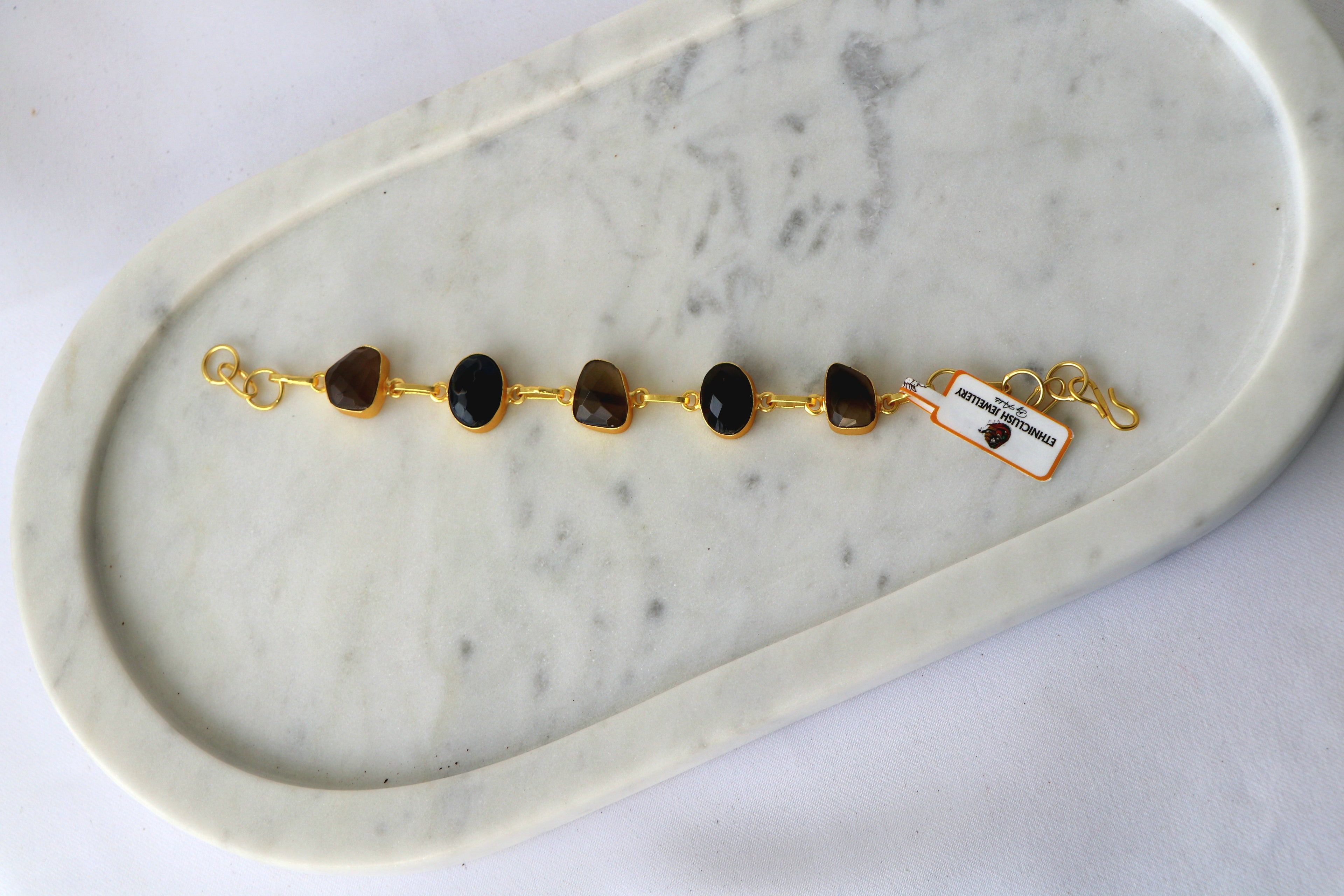 Natural Gemstone Gold Finish Bracelet | Handcrafted Bezel Stone Bracelet | Multi-Stone Variants