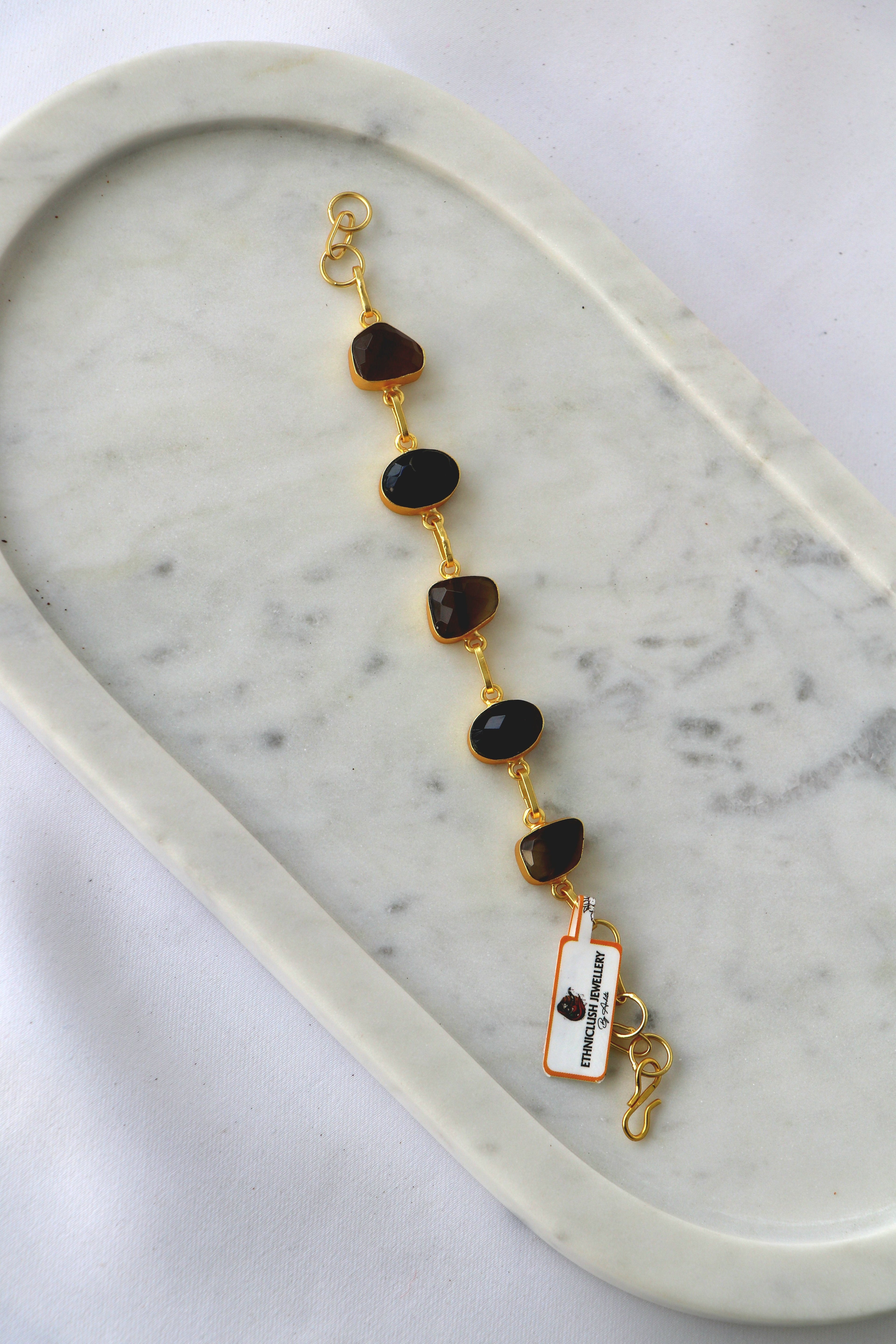 Natural Gemstone Gold Finish Bracelet | Handcrafted Bezel Stone Bracelet | Multi-Stone Variants