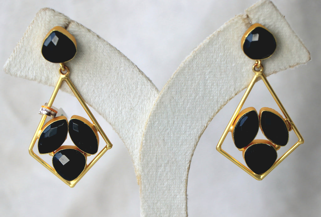 Obsidian Geometry Dangle Earrings