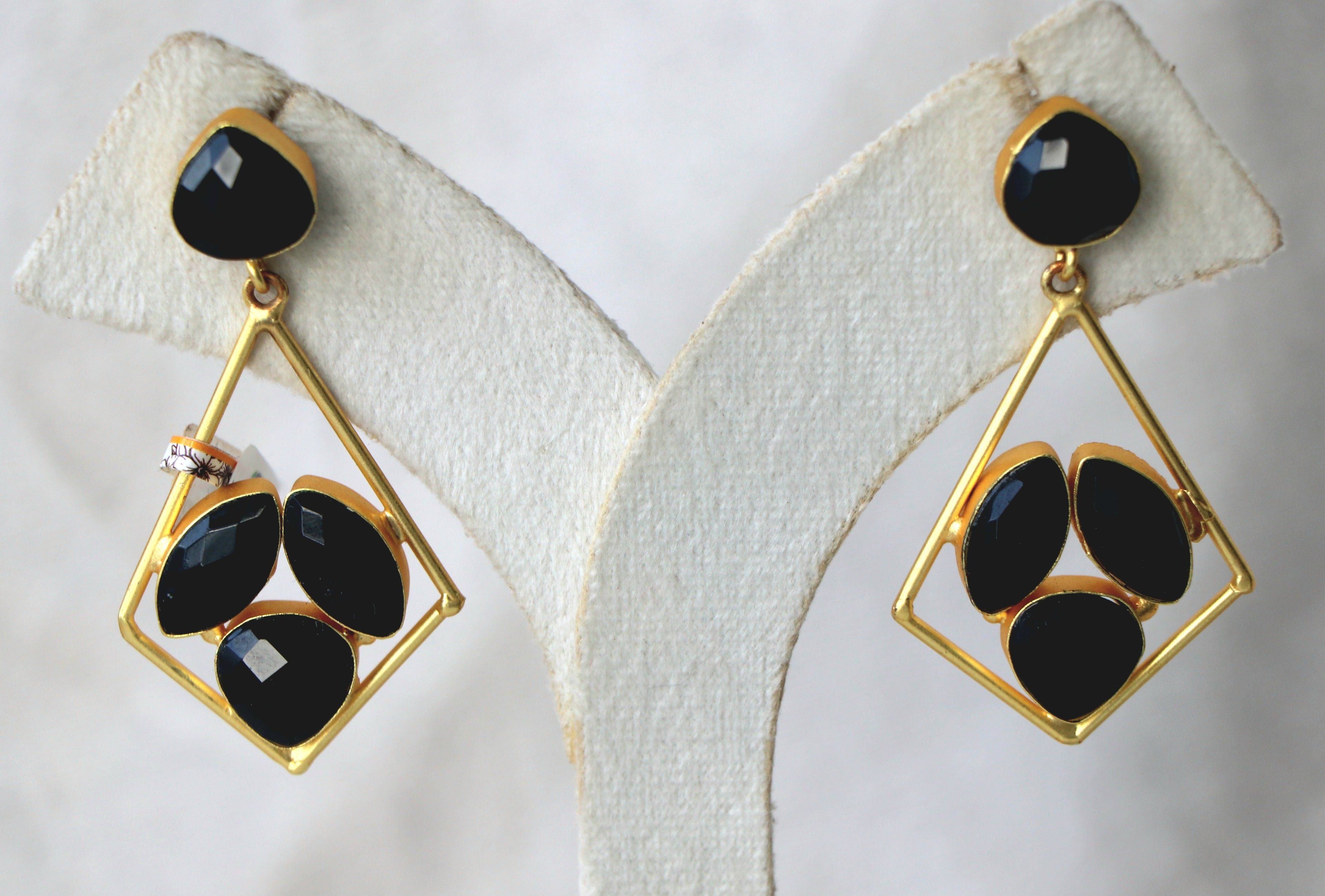 Obsidian Geometry Dangle Earrings