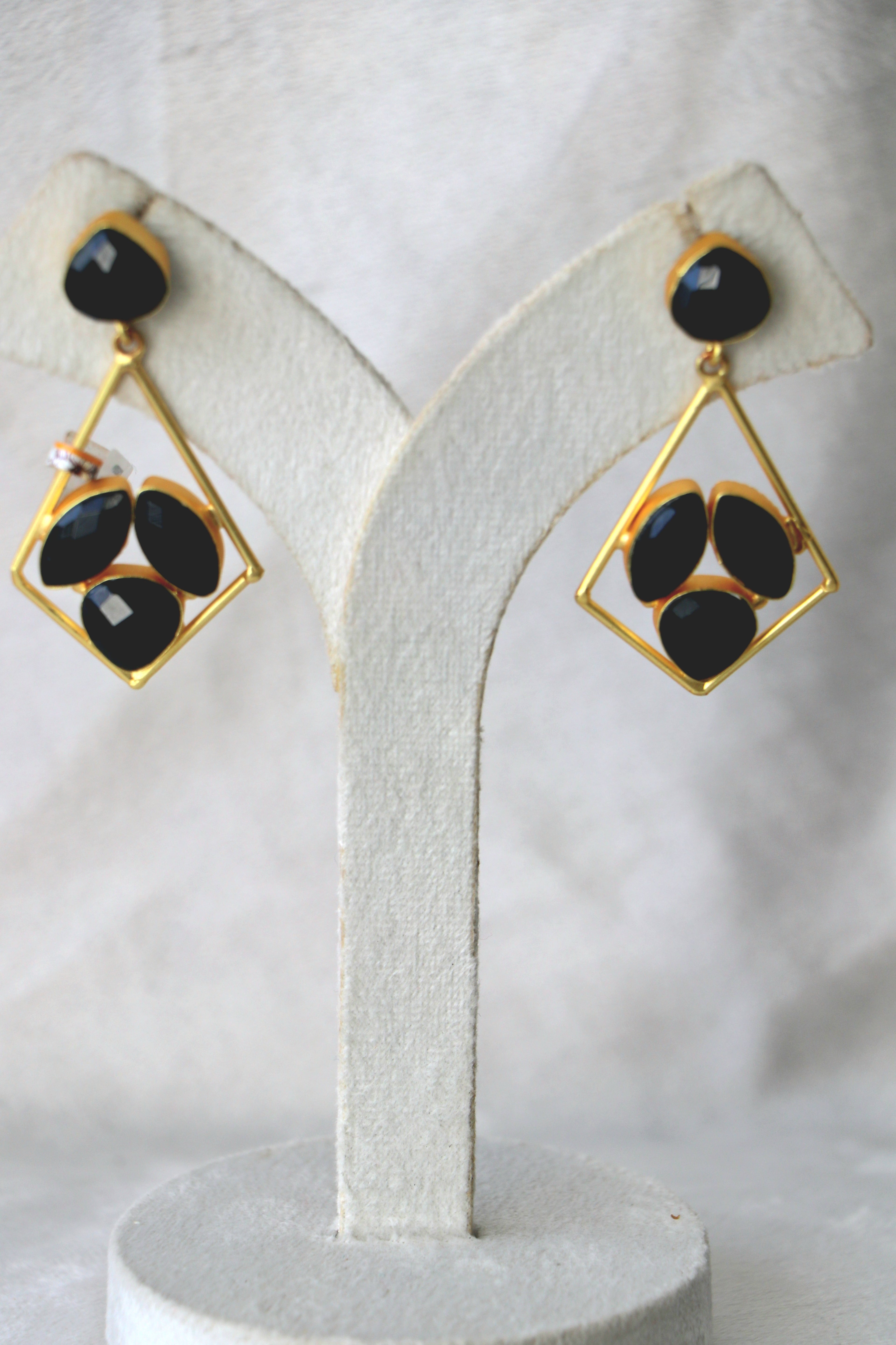 Obsidian Geometry Dangle Earrings
