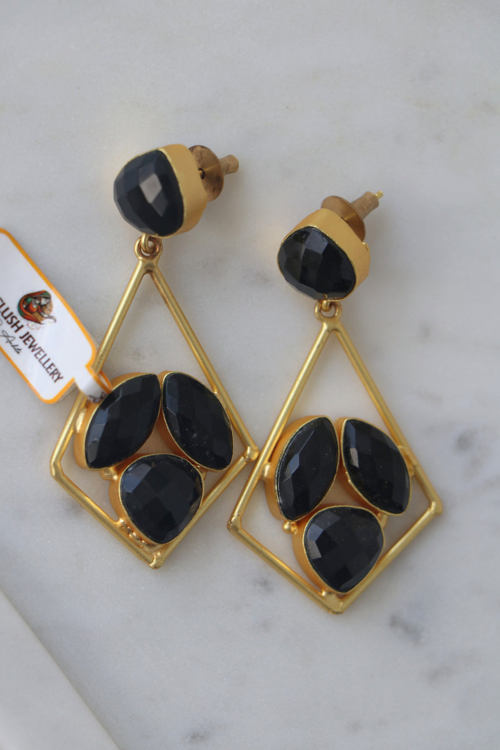 Obsidian Geometry Dangle Earrings