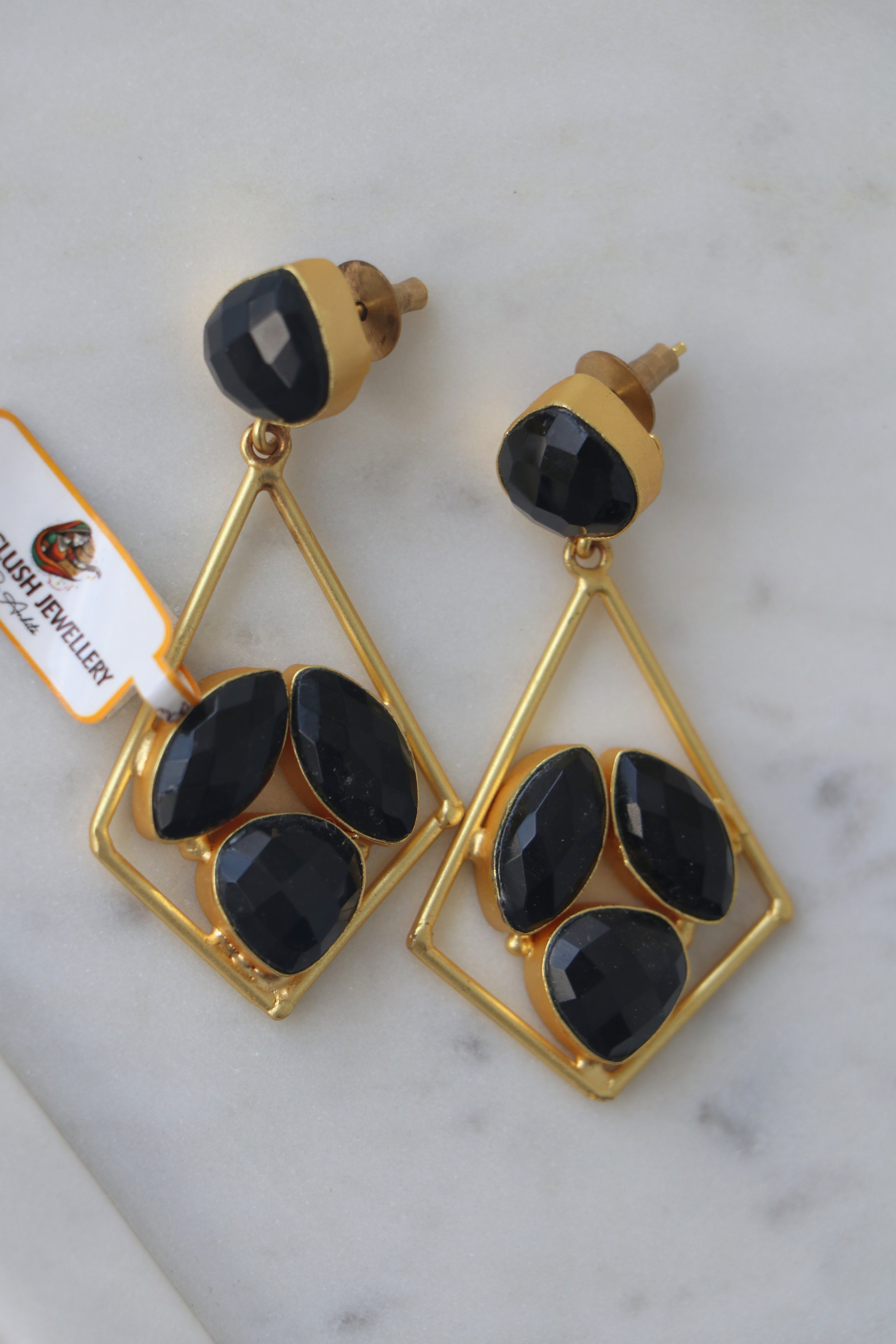 Obsidian Geometry Dangle Earrings