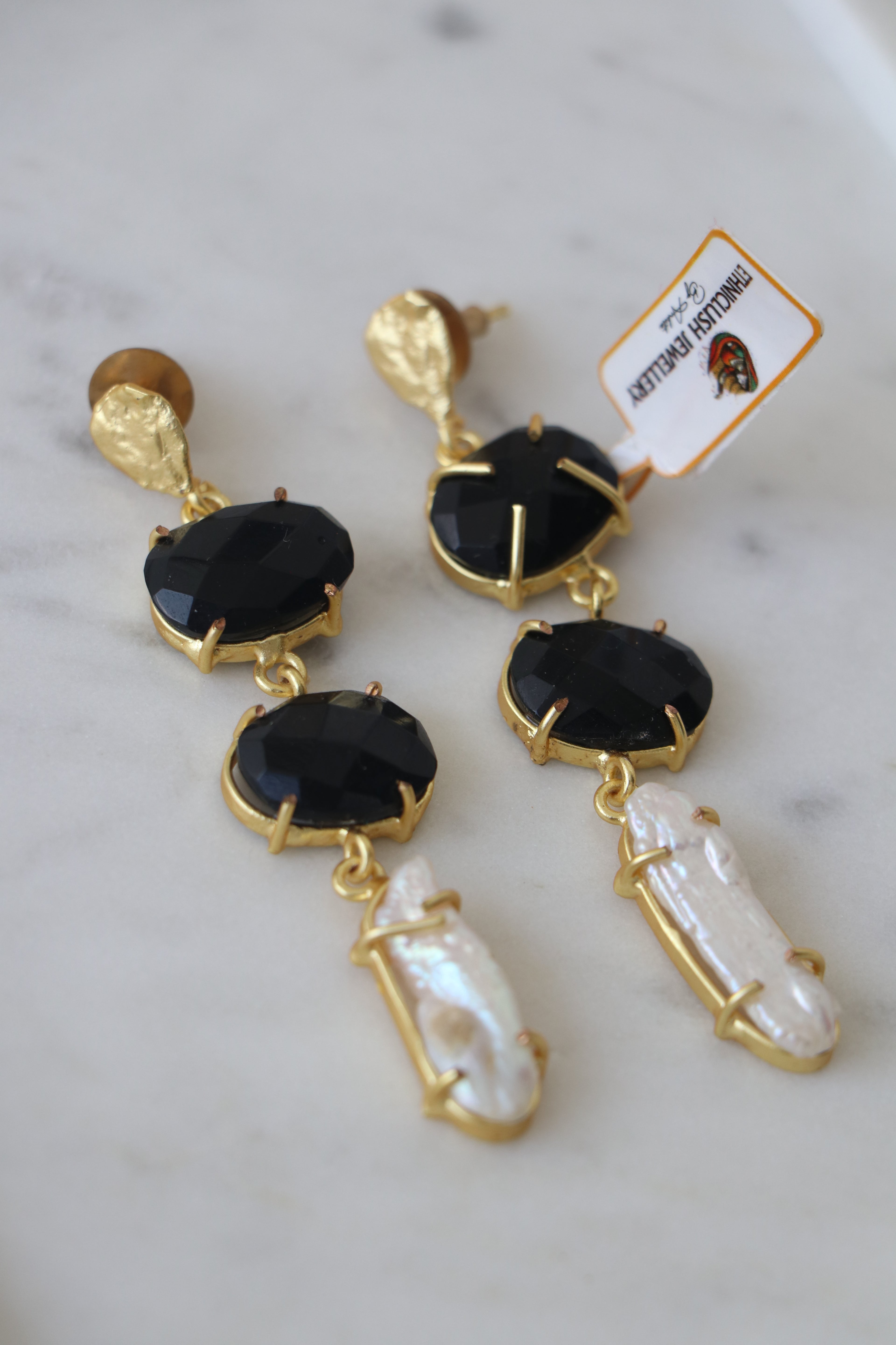 Obsidian Pearl Cascade Earrings