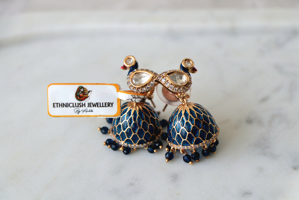 Peacock Lapis Jhumka Earrings