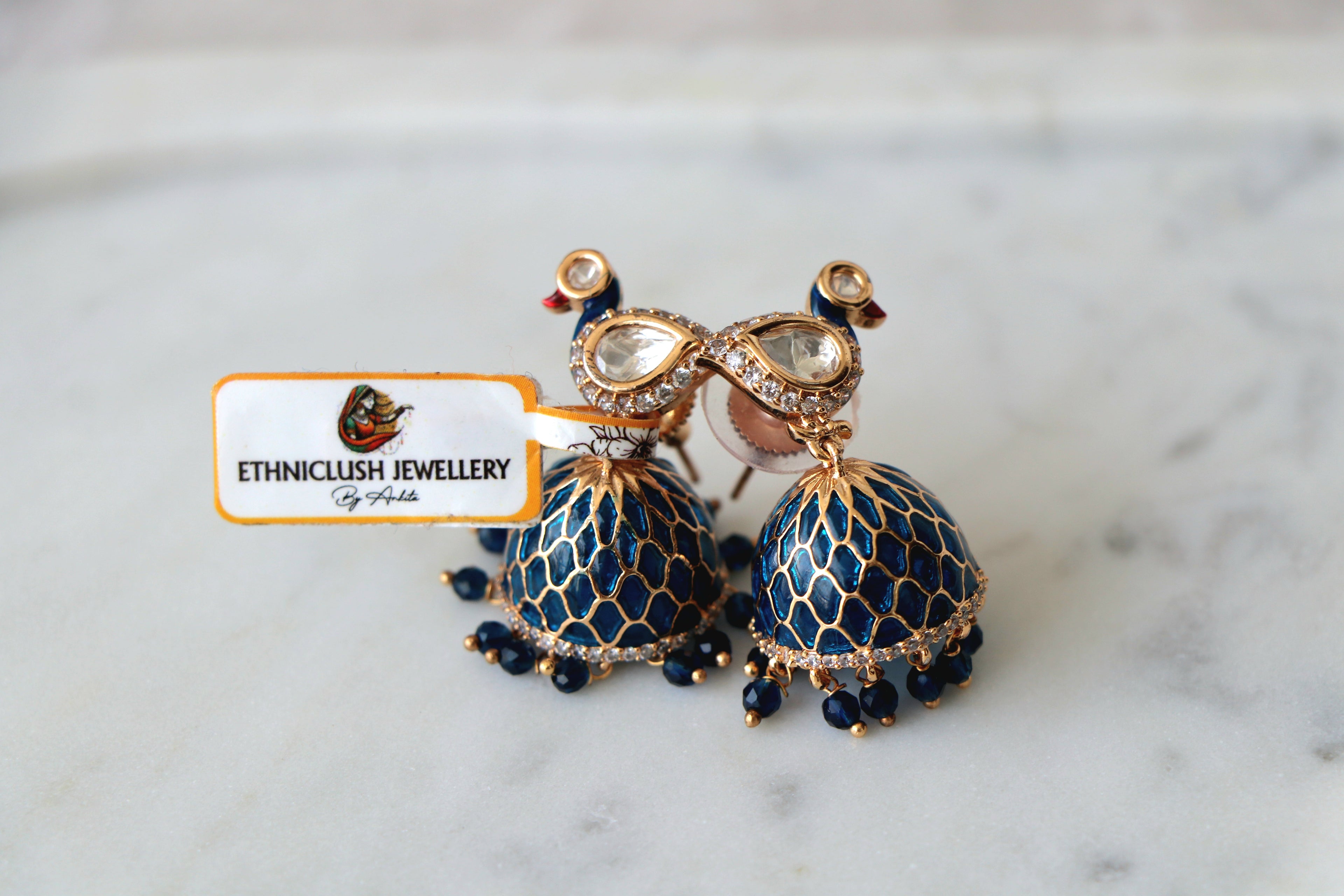 Peacock Lapis Jhumka Earrings