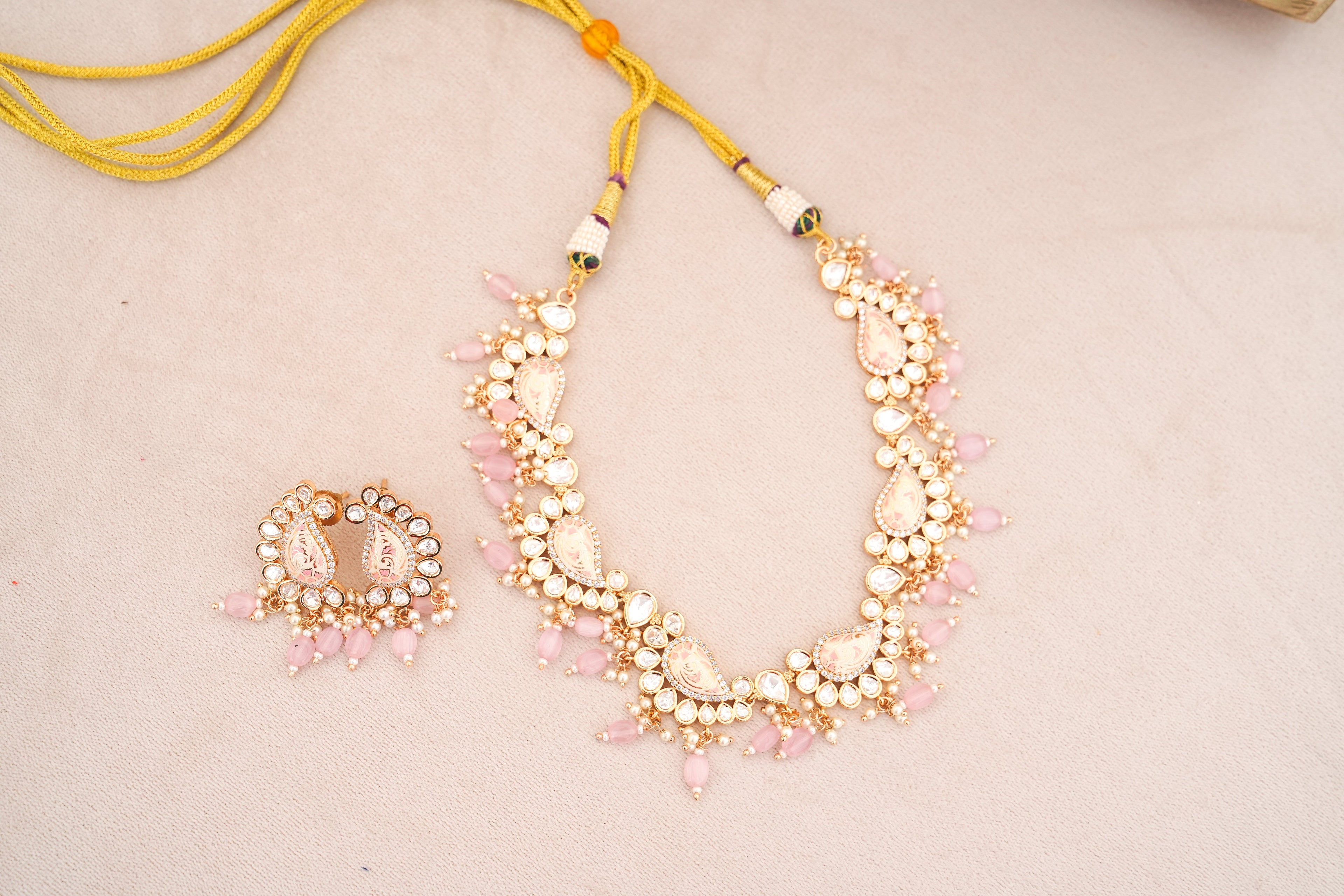 Peacock Bloom Rose Quartz Necklace Set
