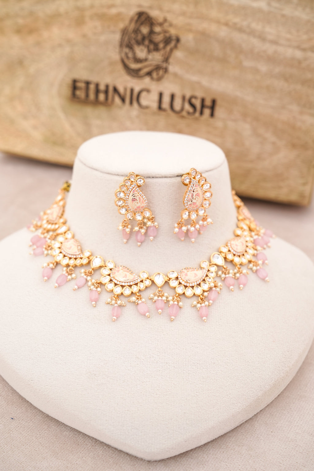 Peacock Bloom Rose Quartz Necklace Set