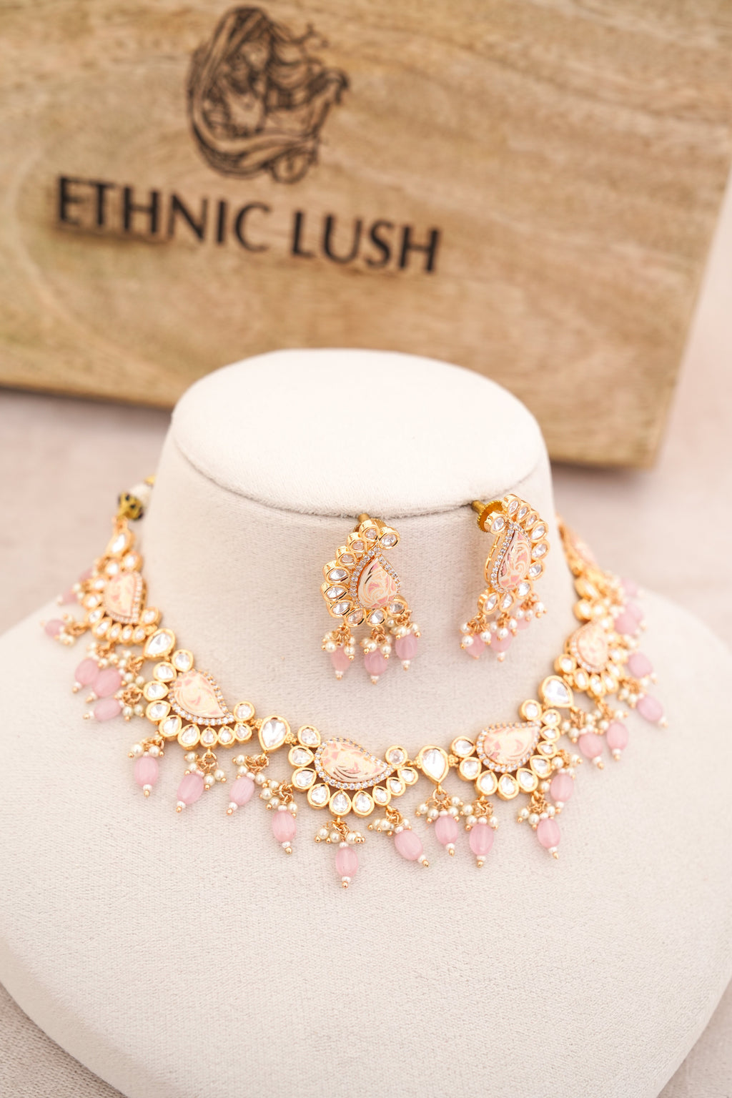 Peacock Bloom Rose Quartz Necklace Set