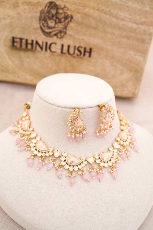 Blush Pink Kundan Meenakari Necklace Set