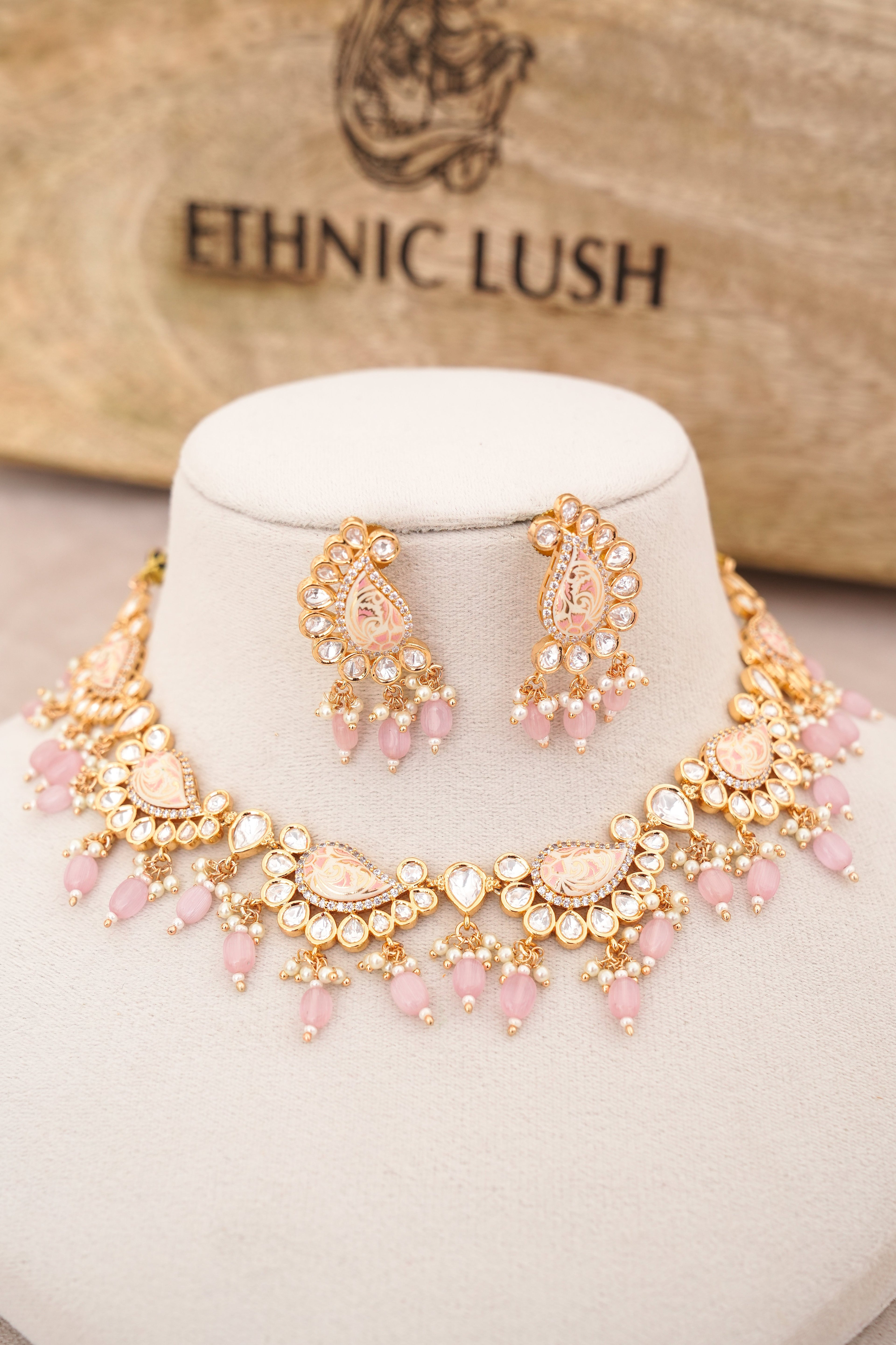 Peacock Bloom Rose Quartz Necklace Set