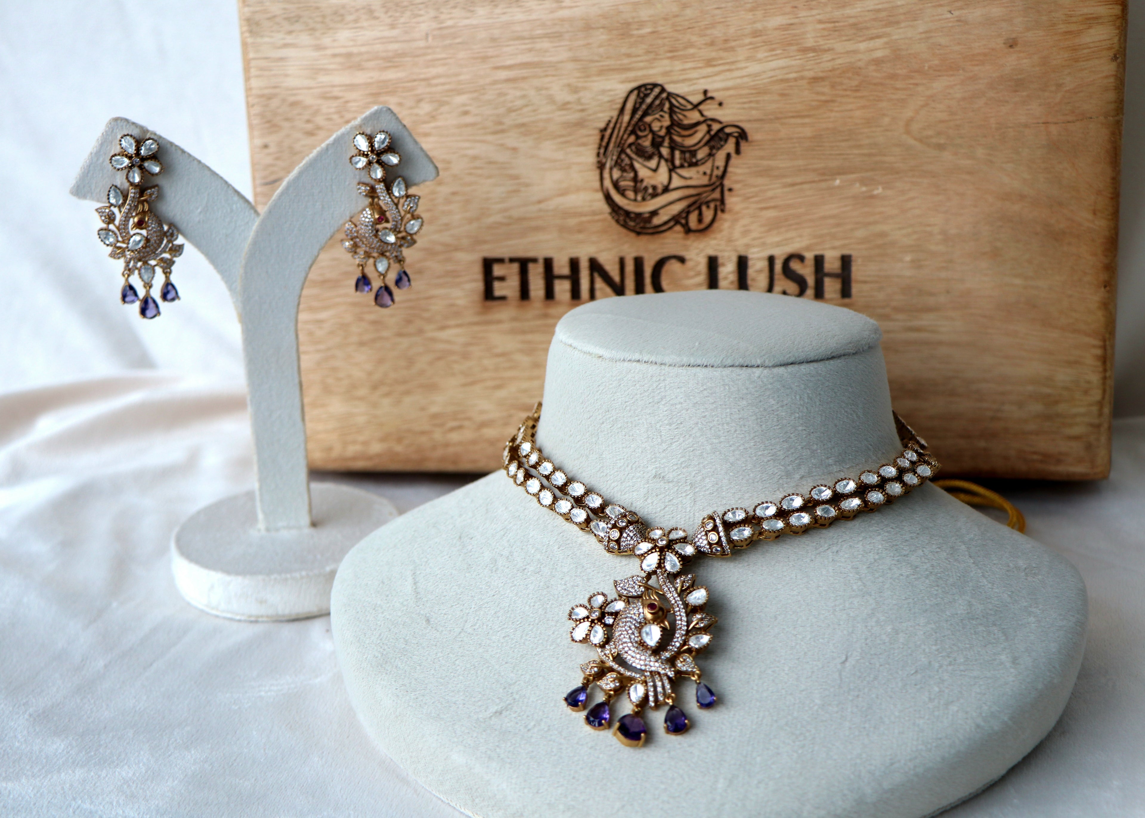 Peacock design Moissanite Amethyst Necklace Set