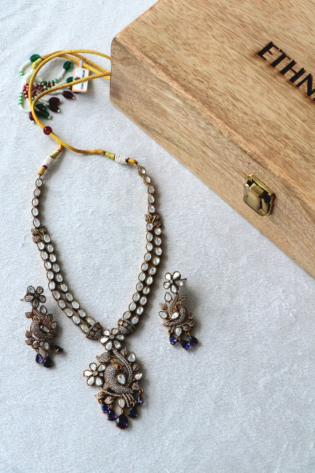 Peacock design Moissanite Amethyst Necklace Set