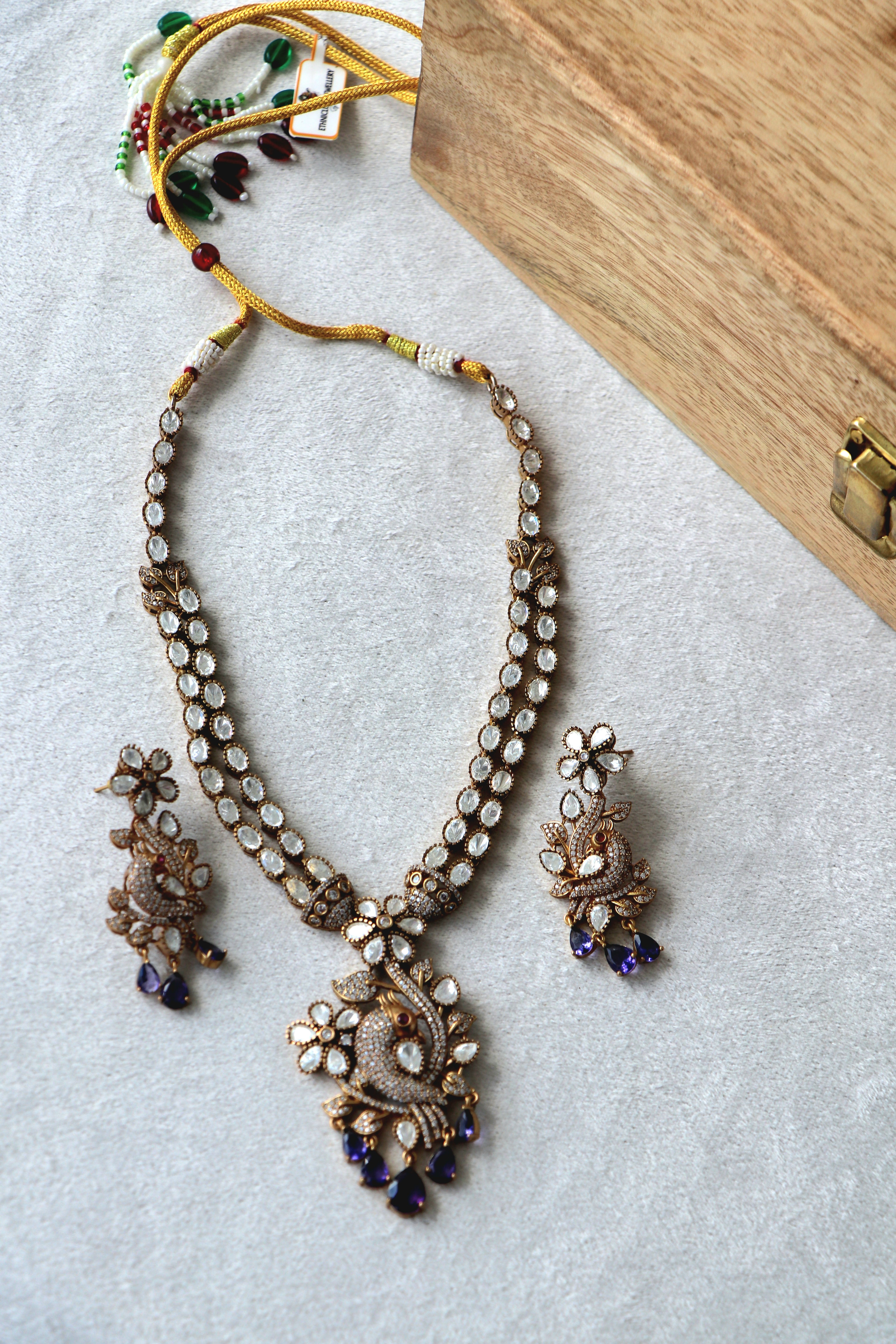 Peacock design Moissanite Amethyst Necklace Set