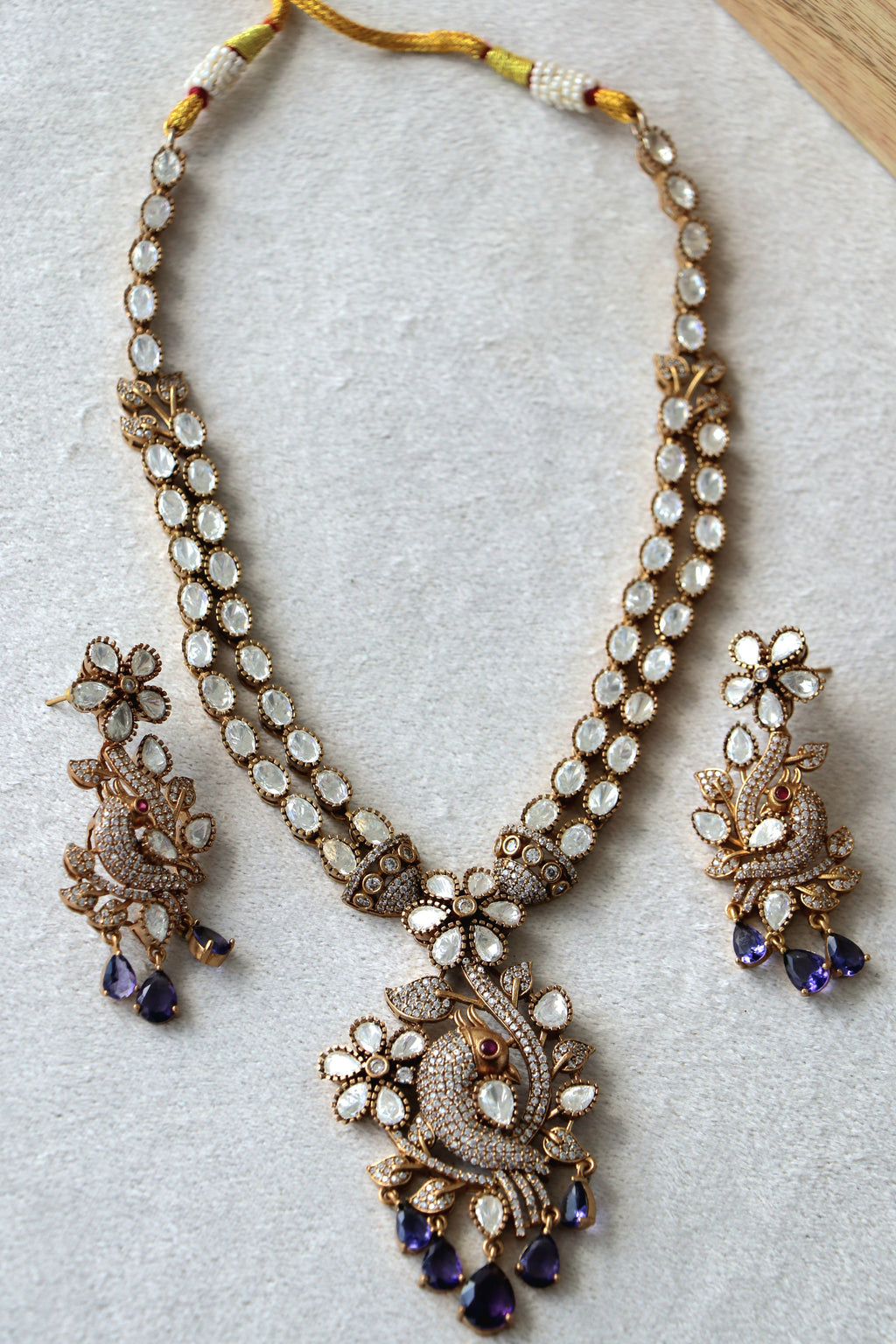 Peacock design Moissanite Amethyst Necklace Set