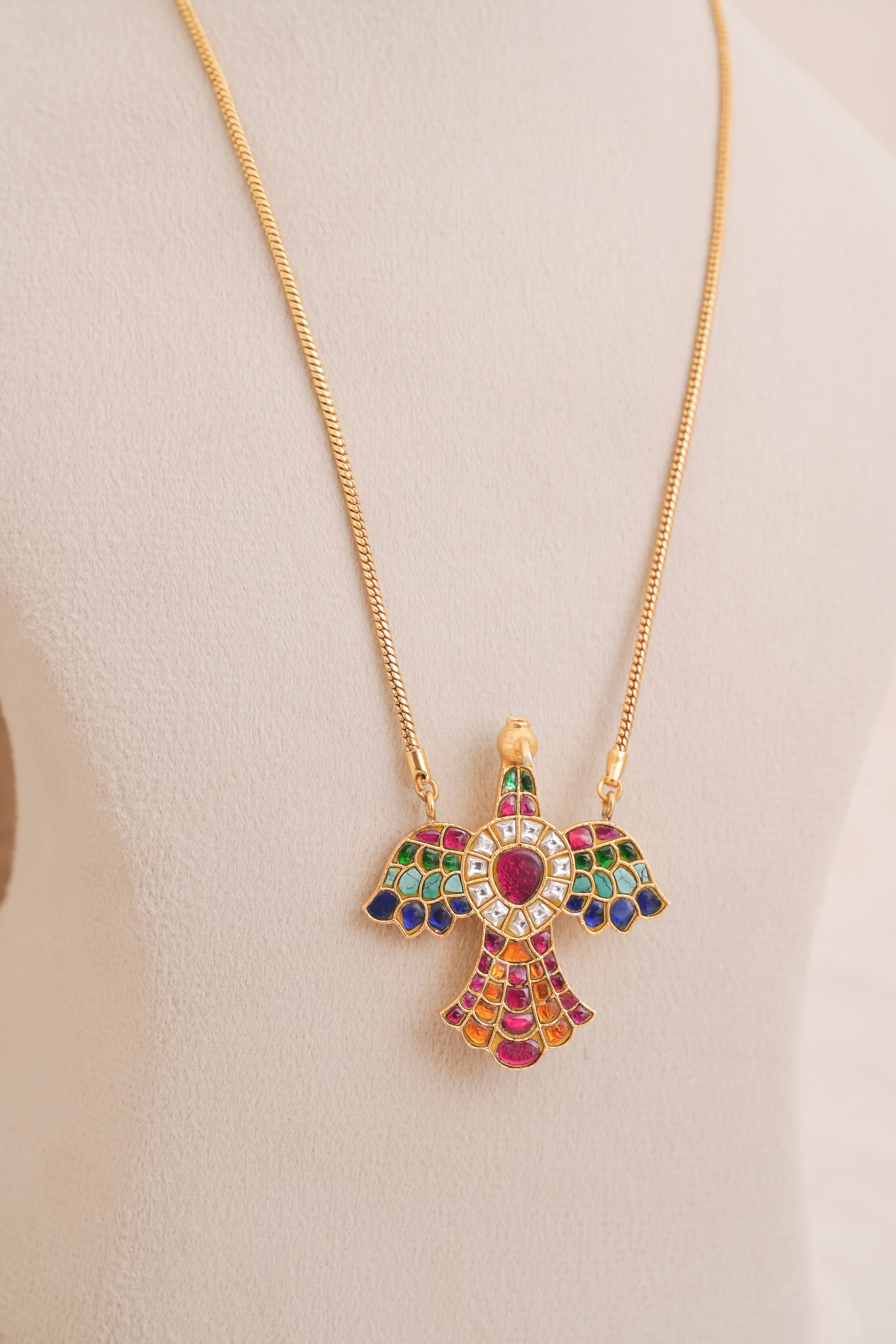 Multicolour Jadau Bird Motif Pendant