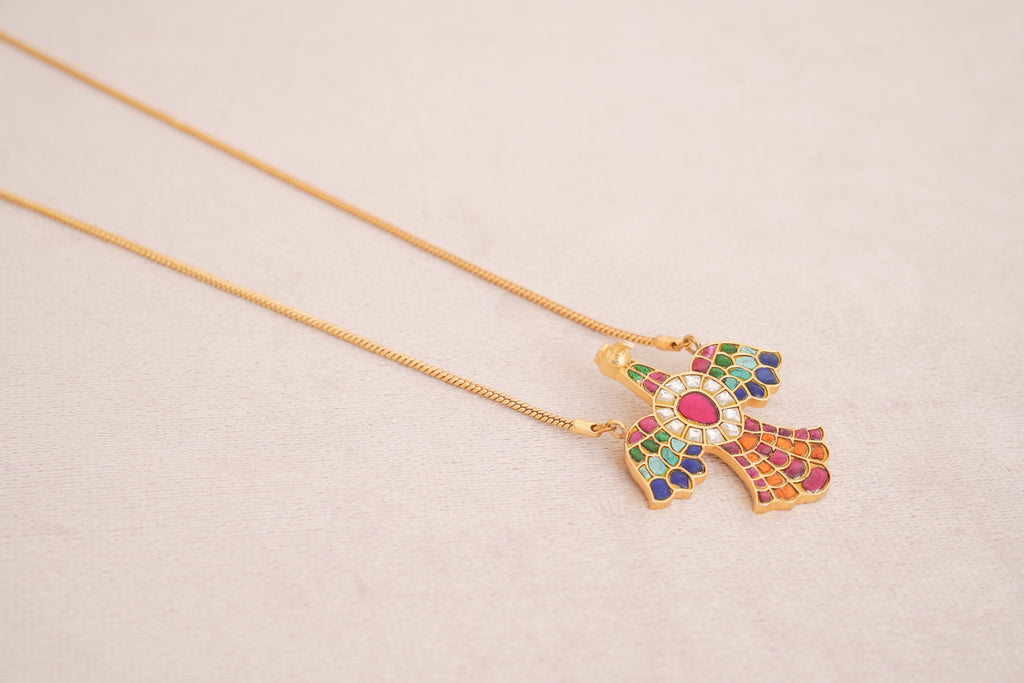 Multicolour Jadau Bird Motif Pendant