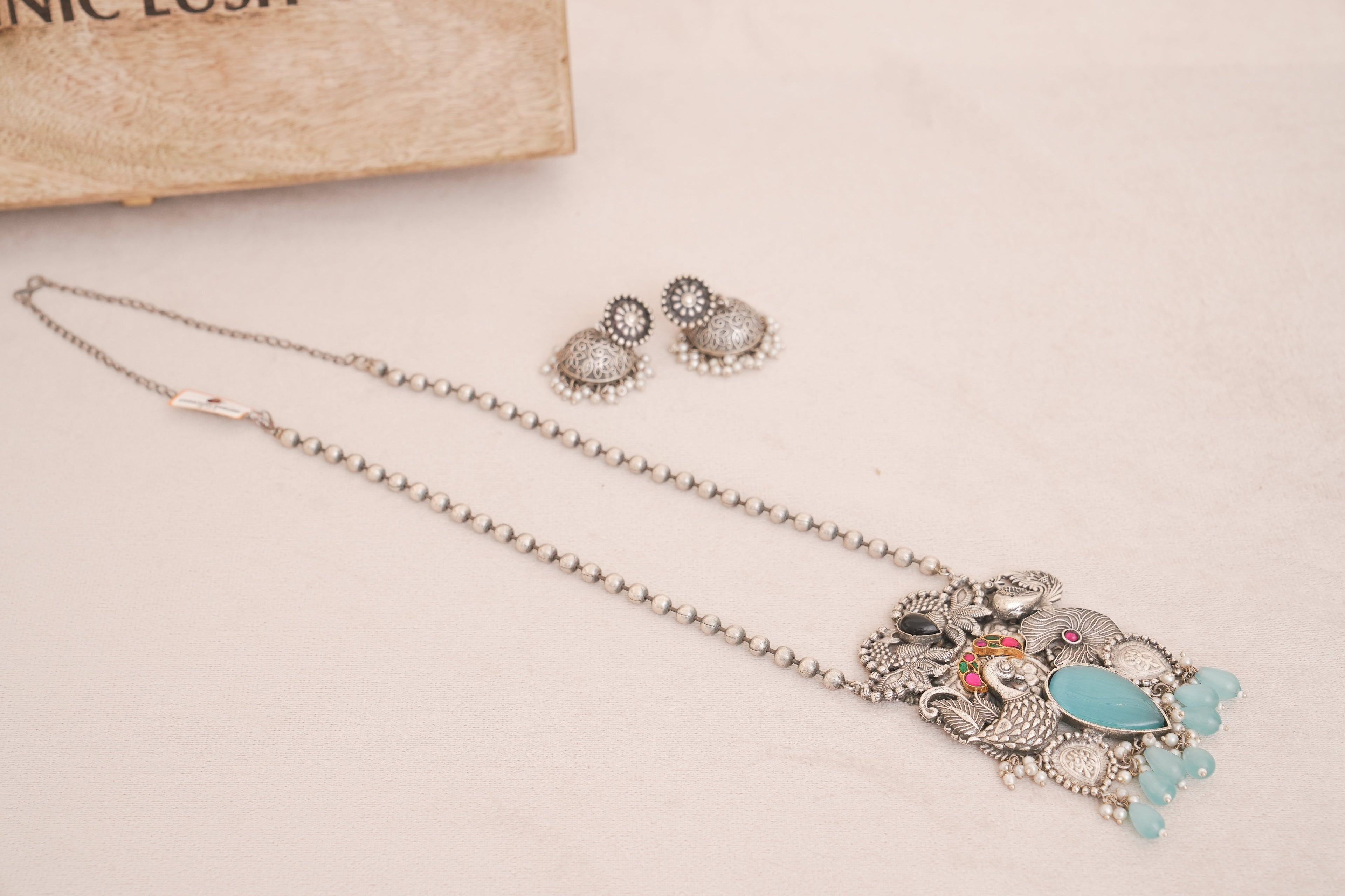 Peacocks Whisper Turquoise Oxidised Statement Necklace Set