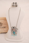Peacocks Whisper Turquoise Oxidised Statement Necklace Set