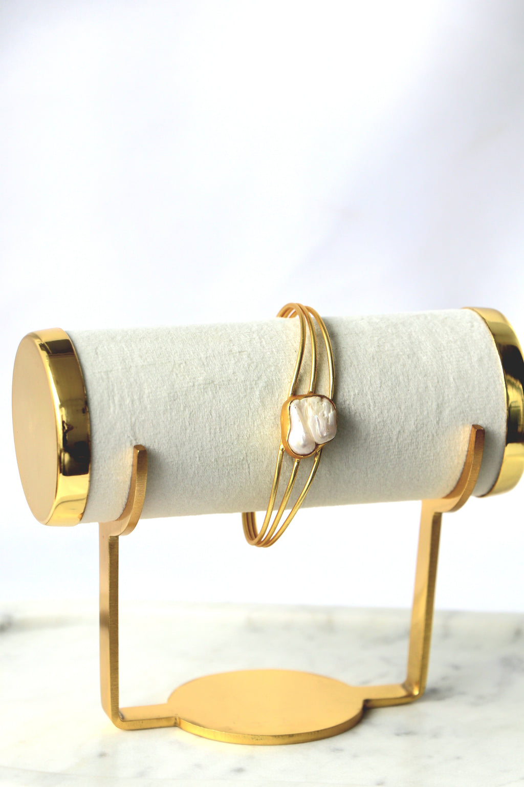 Minimalist Pearl Triple Wire Cuff Bracelet