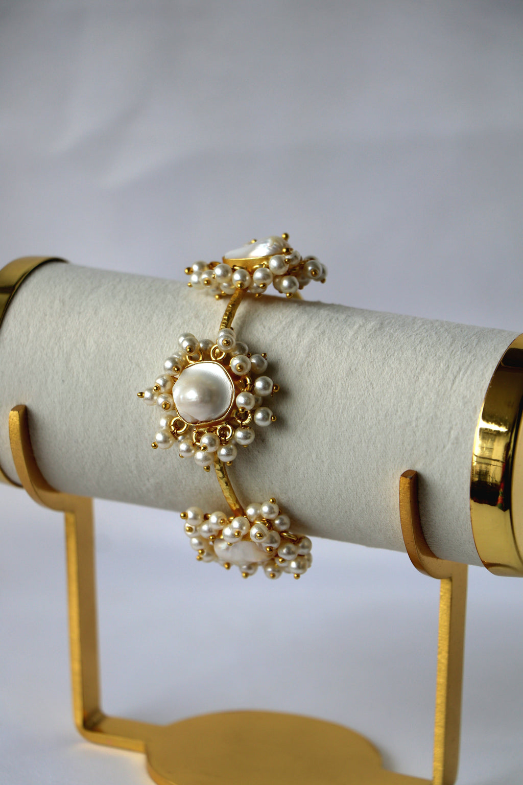 Pearl Bloom Gold Open Cuff Bracelet