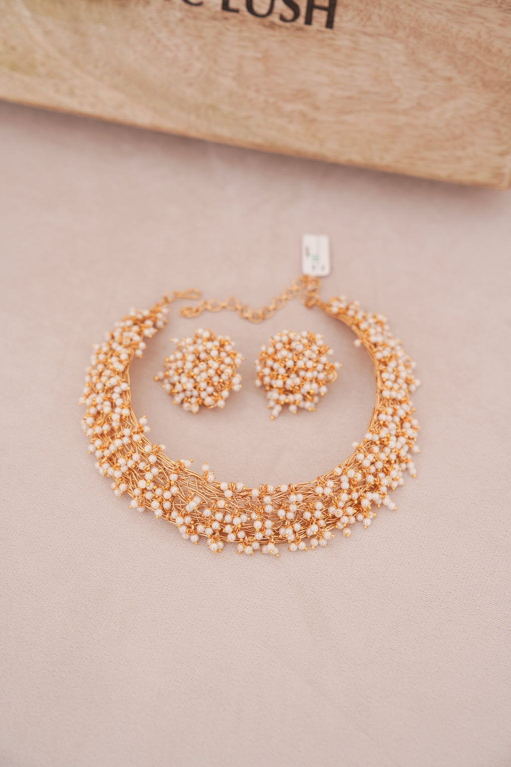 Handwoven Brass Pearl Choker Necklace Set