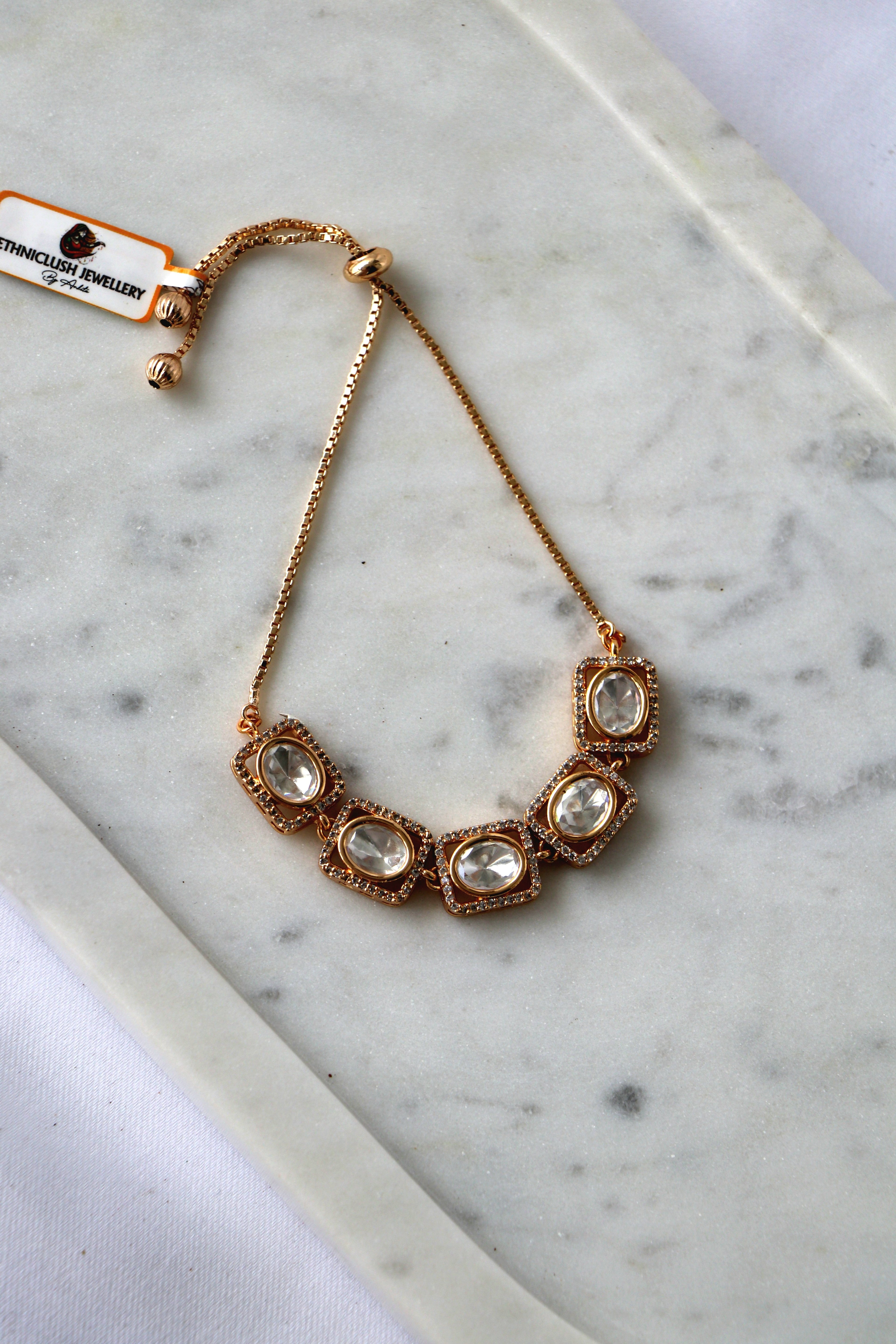 Geometric Kundan Adjustable Bracelet